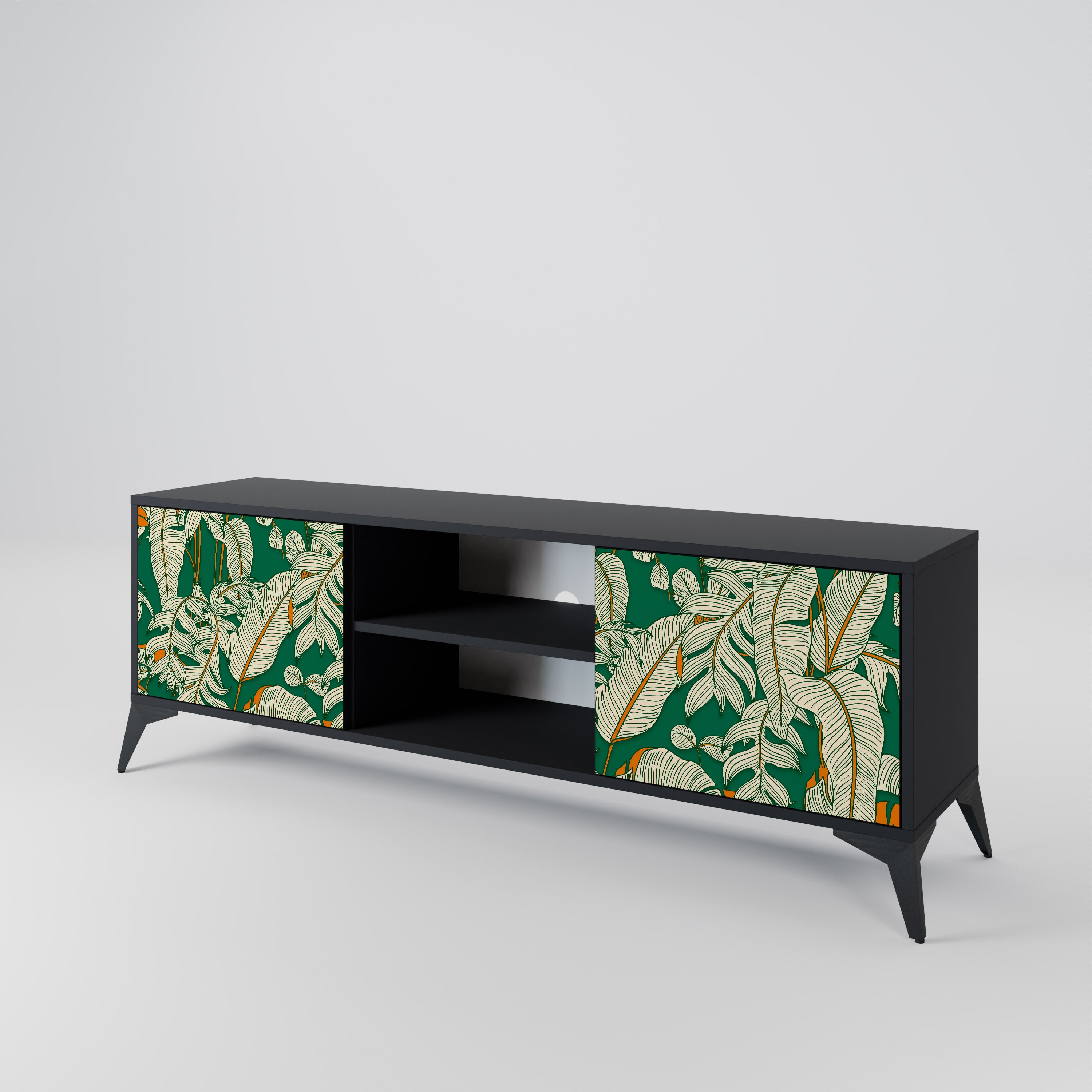 Mueble de TV de 2 puertas VERDANT PLEASURES con acabado negro