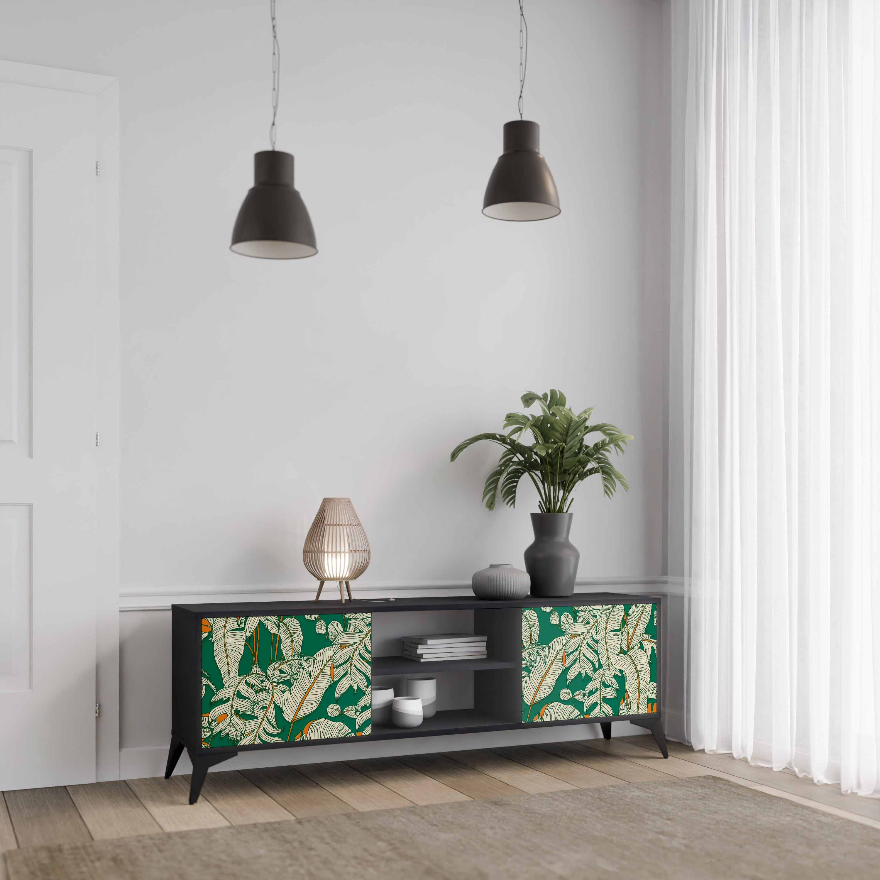 Mueble de TV de 2 puertas VERDANT PLEASURES con acabado negro