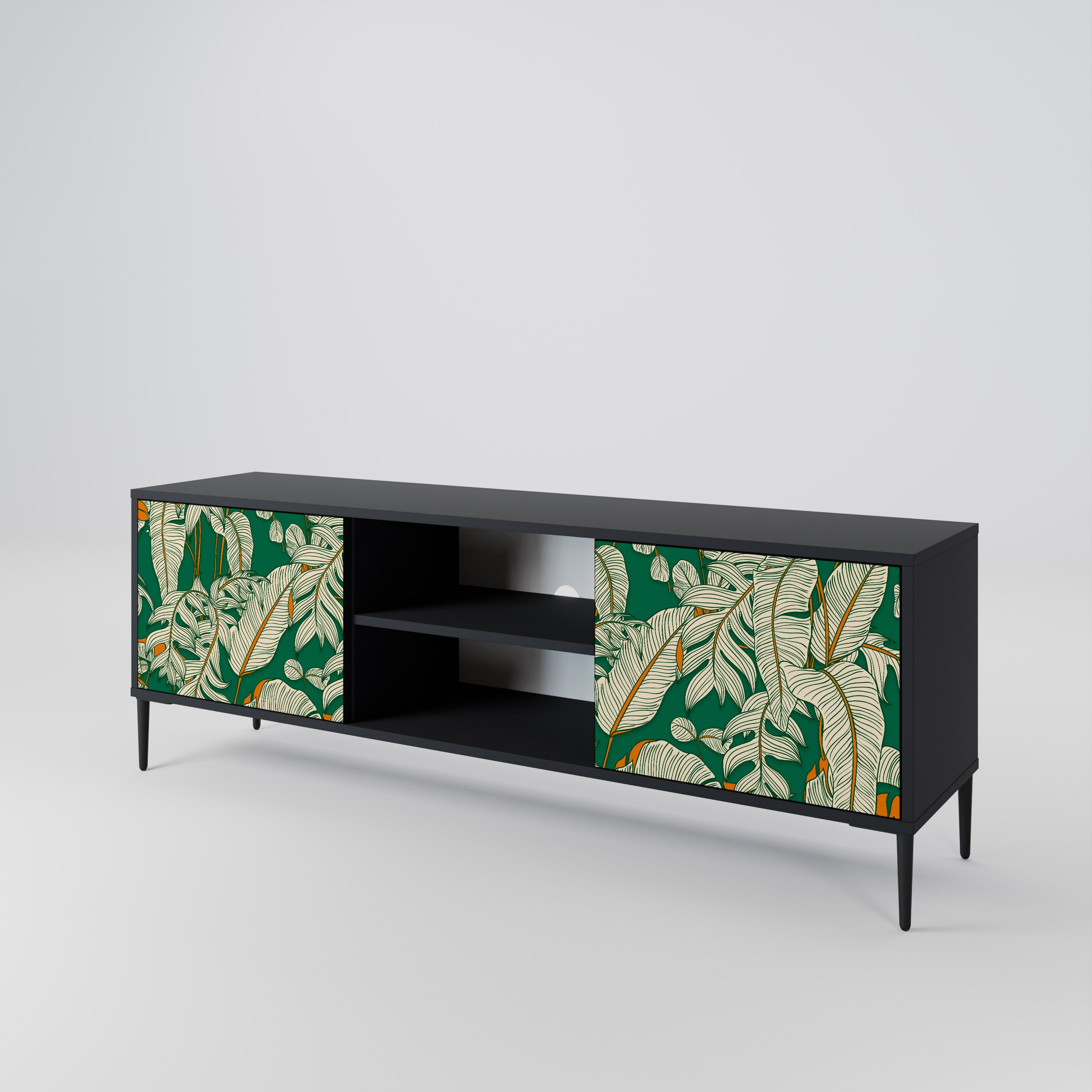 Mueble de TV de 2 puertas VERDANT PLEASURES con acabado negro