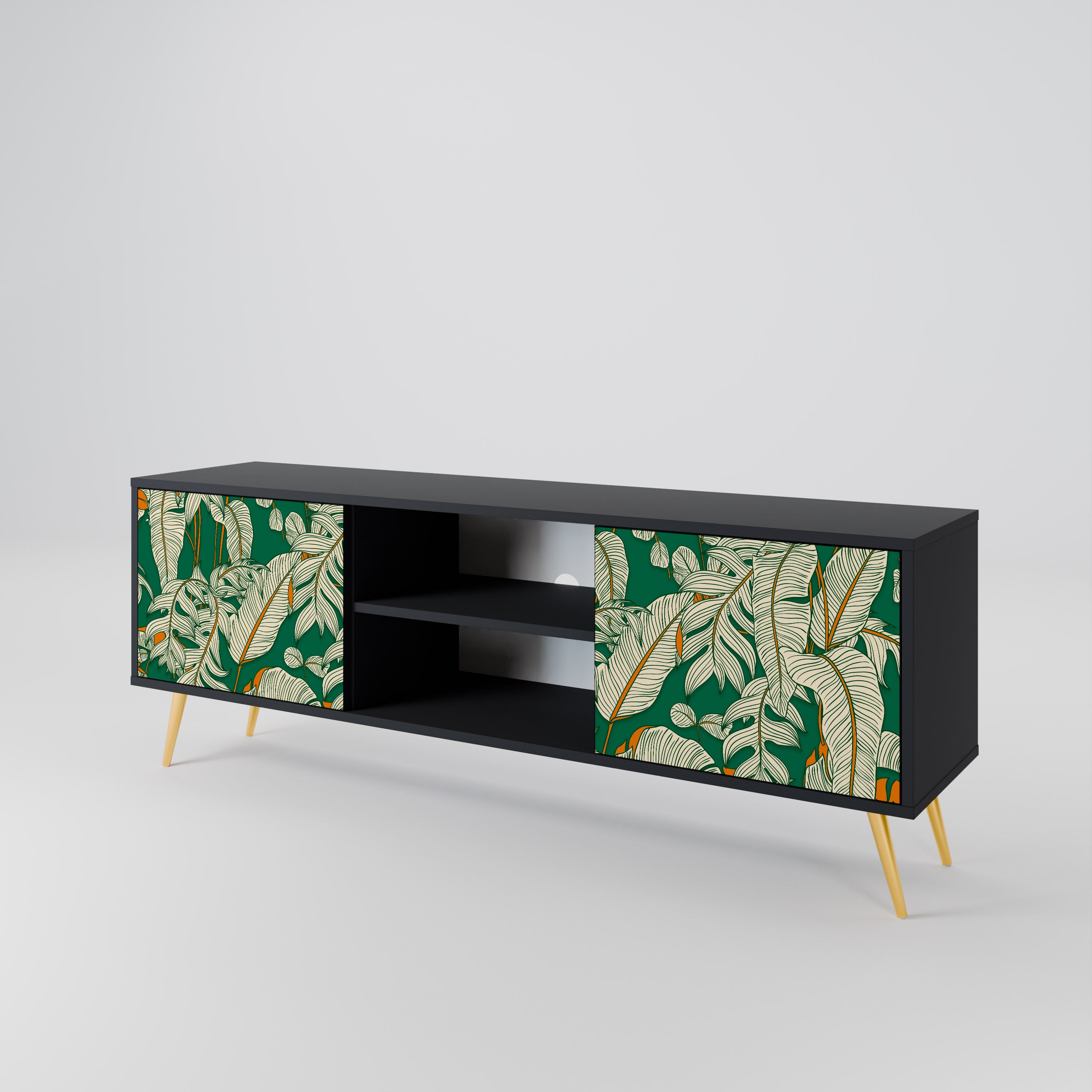 Mueble de TV de 2 puertas VERDANT PLEASURES con acabado negro