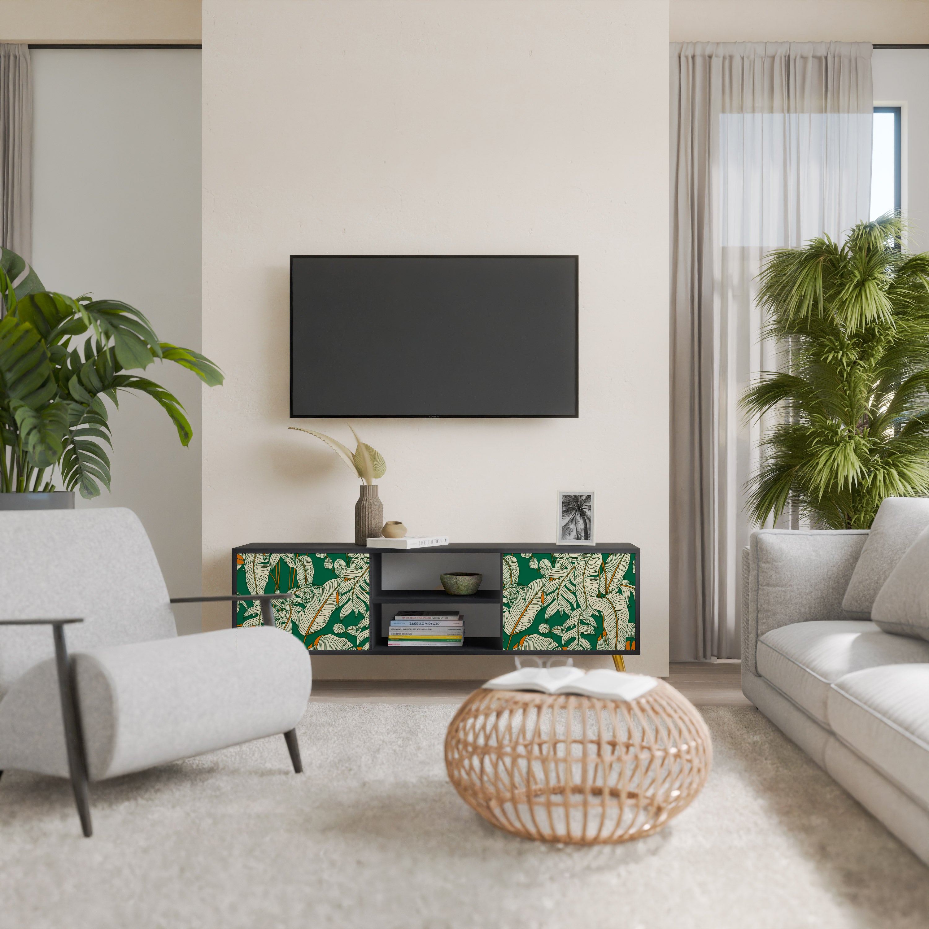 Mueble de TV de 2 puertas VERDANT PLEASURES con acabado negro
