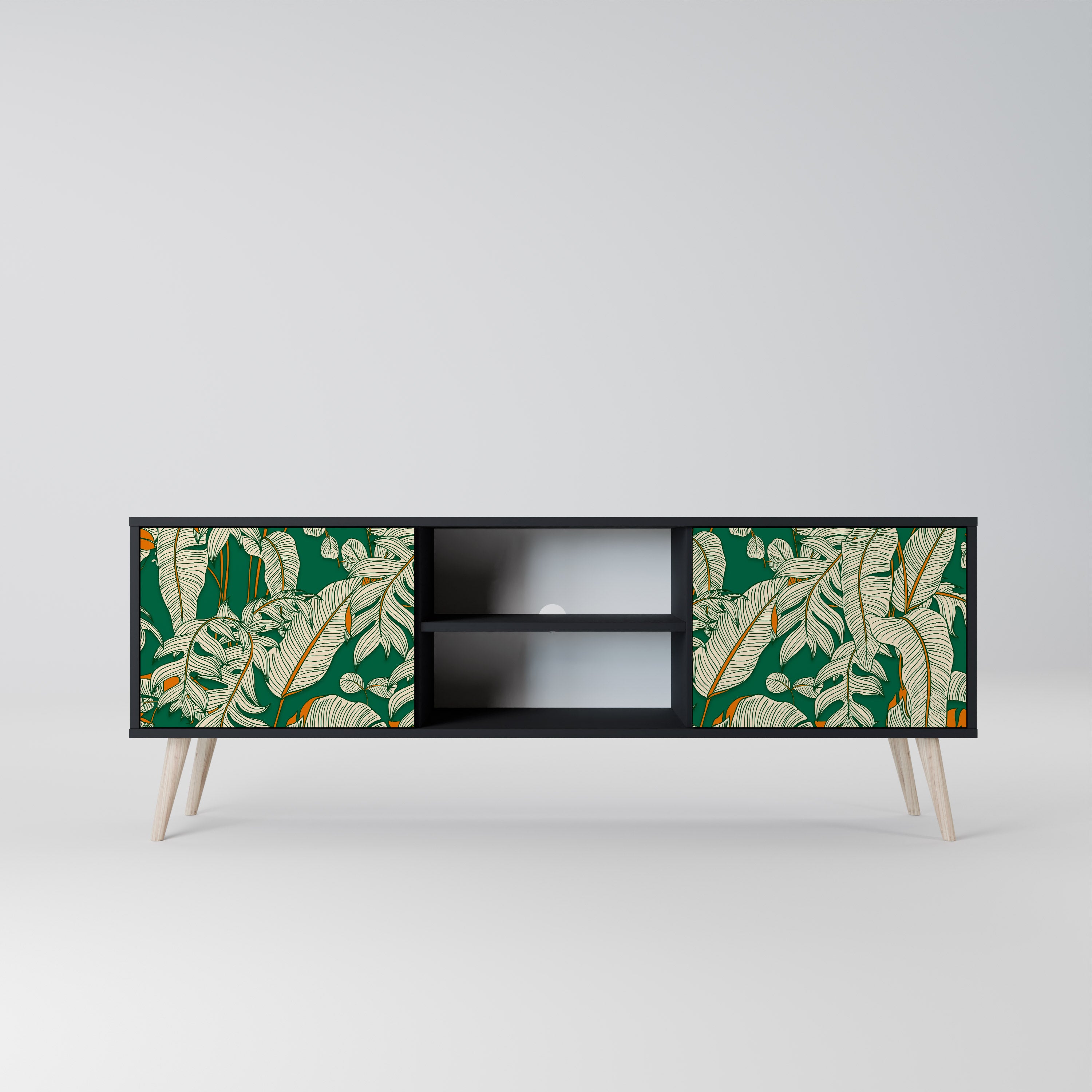 Mueble de TV de 2 puertas VERDANT PLEASURES con acabado negro