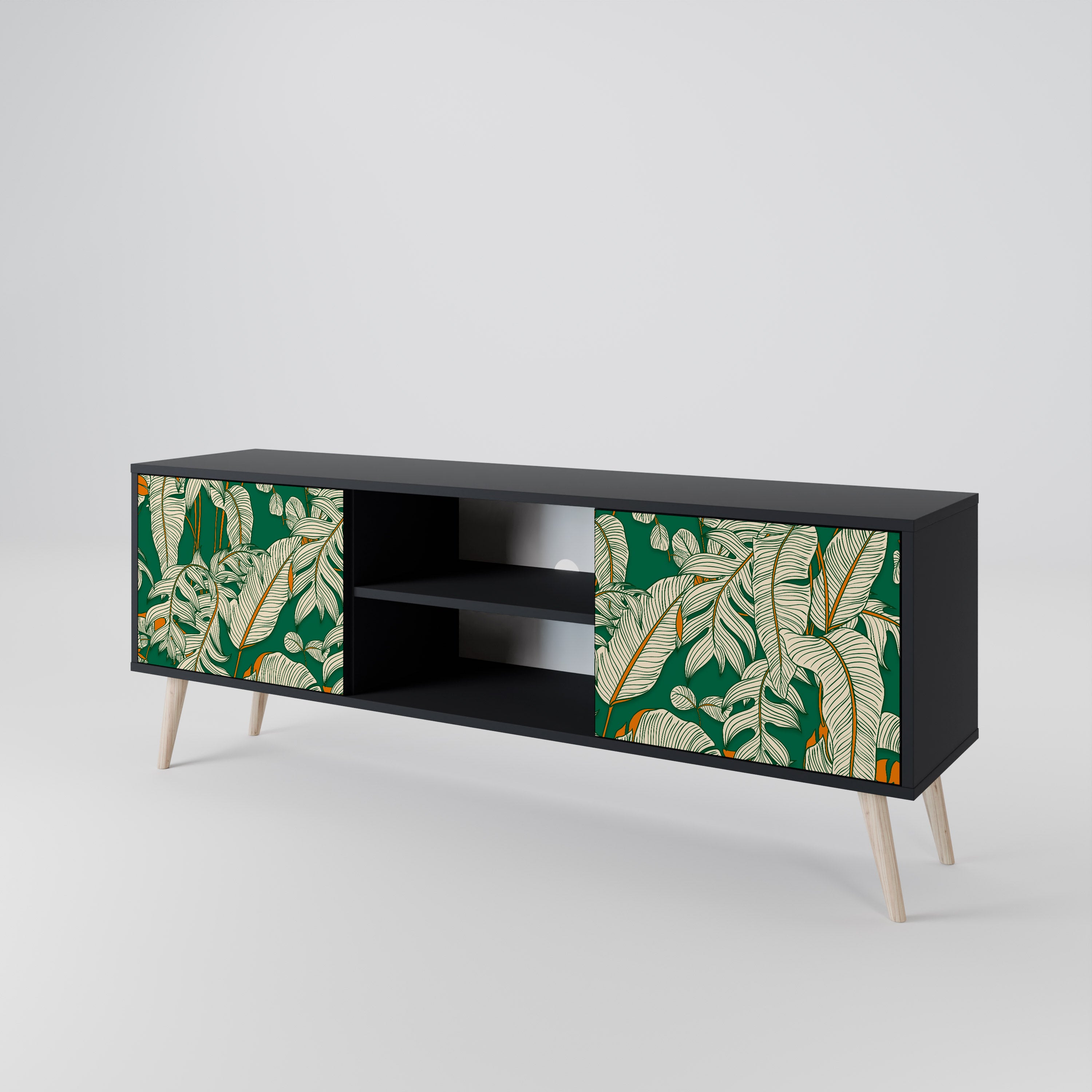 Mueble de TV de 2 puertas VERDANT PLEASURES con acabado negro