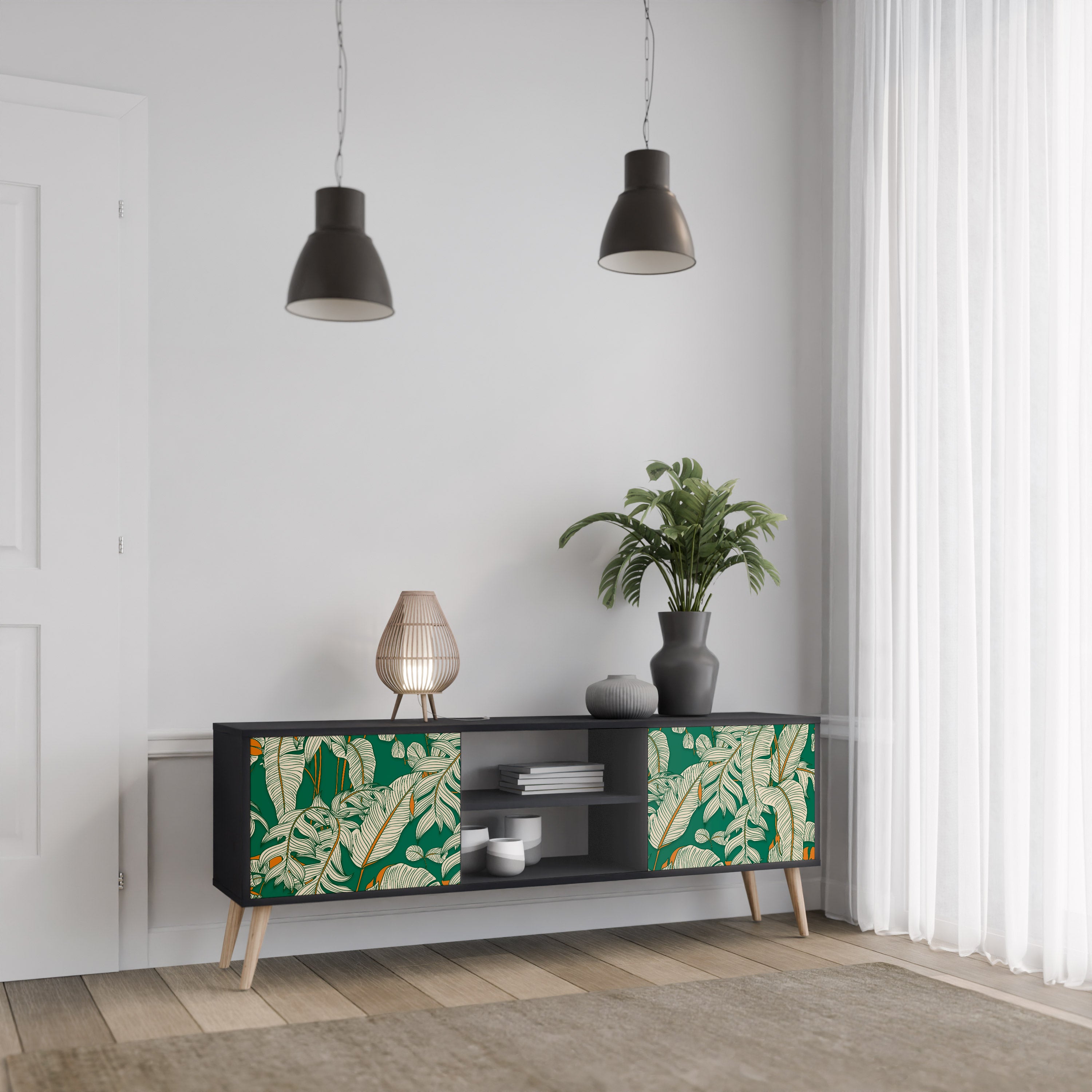 Mueble de TV de 2 puertas VERDANT PLEASURES con acabado negro