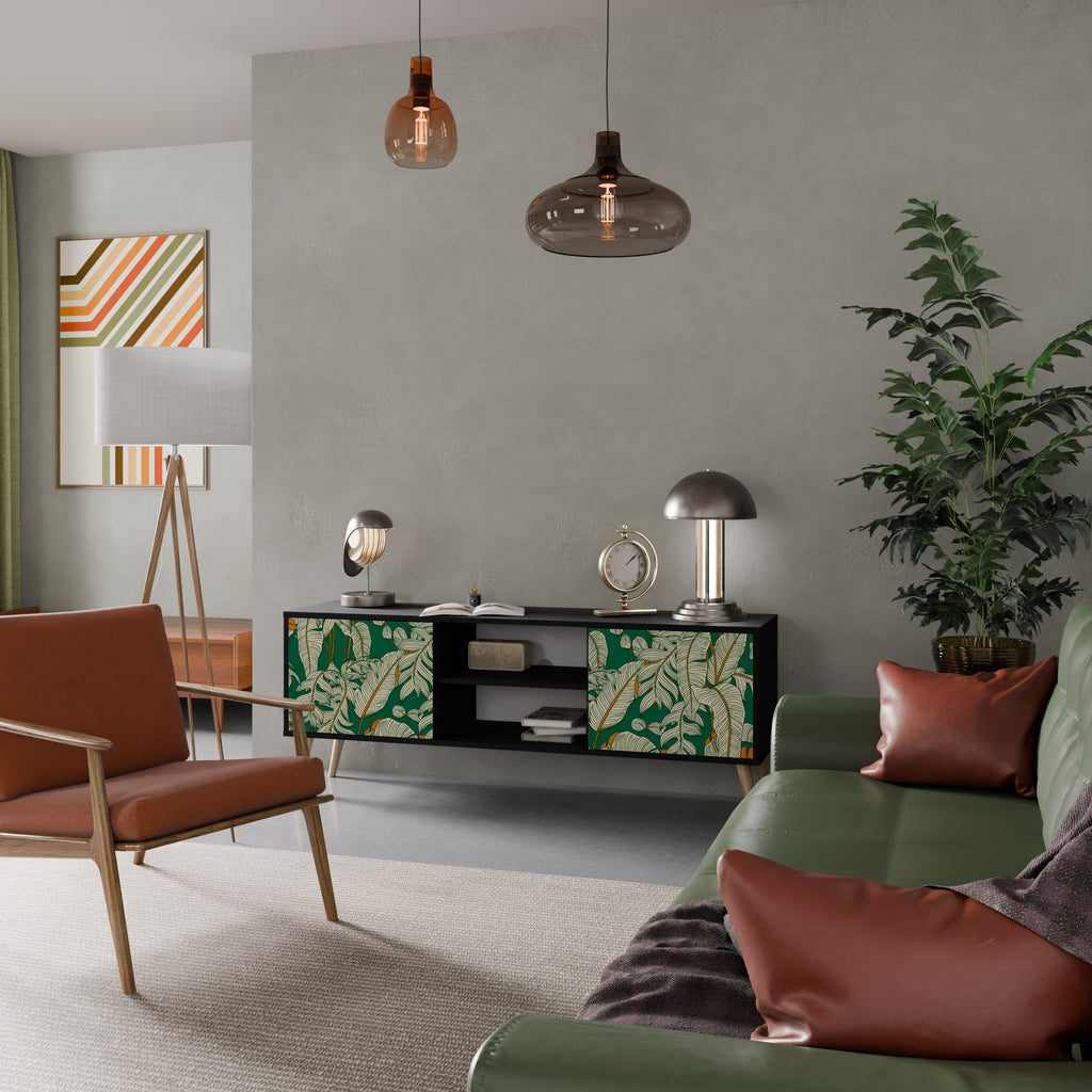 Mueble de TV de 2 puertas VERDANT PLEASURES con acabado negro