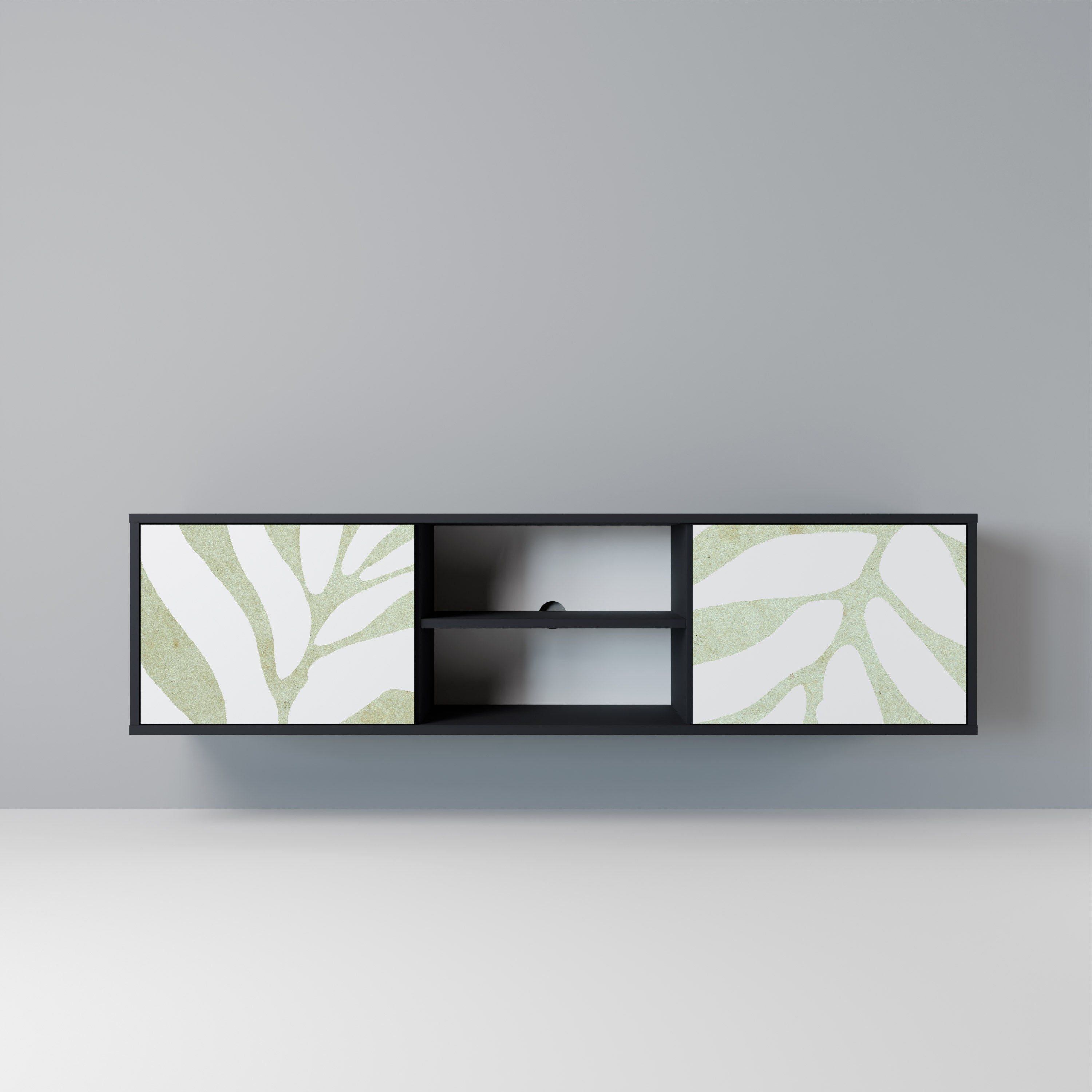 Mueble de TV de 2 puertas BOTANICAL SPARK con acabado negro
