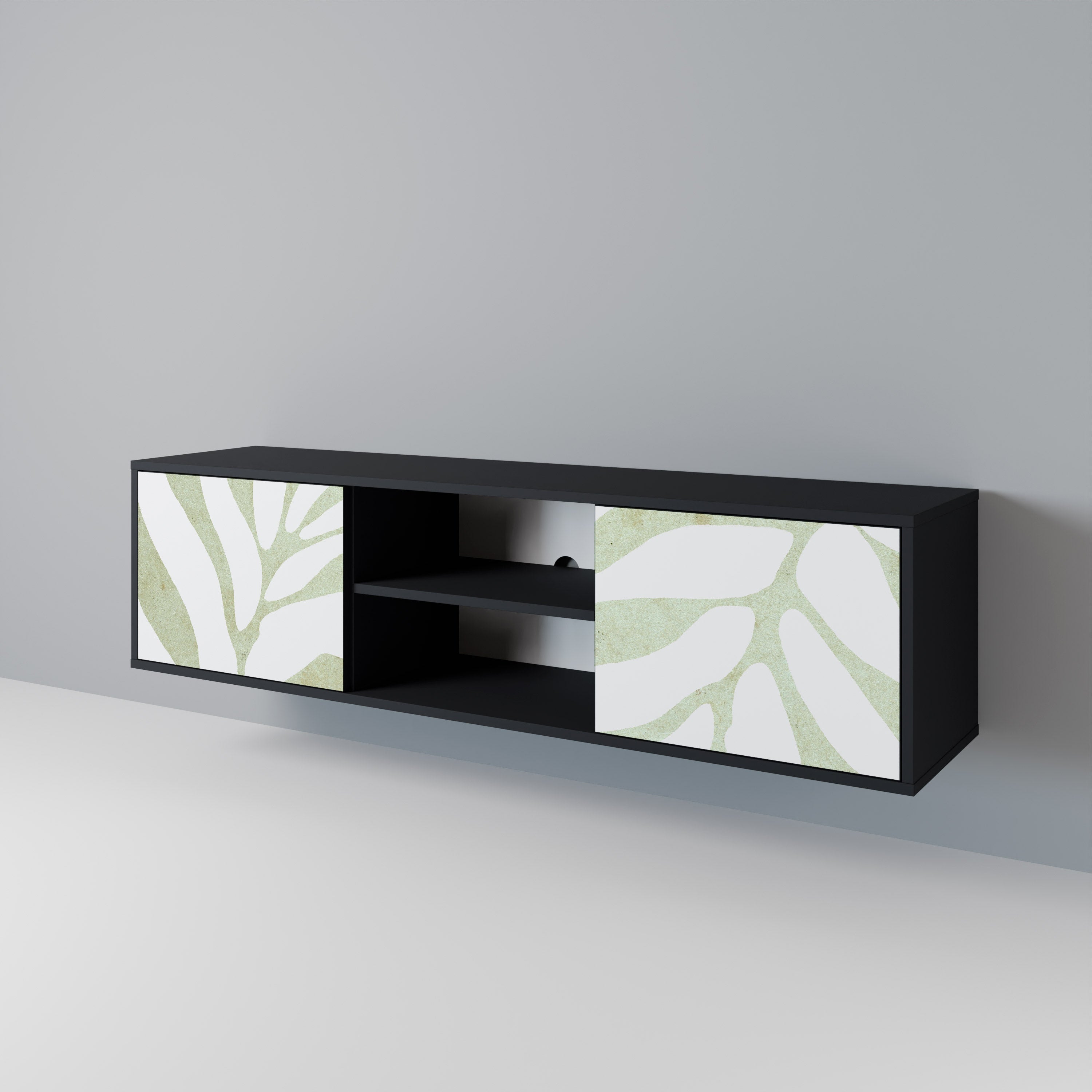 Mueble de TV de 2 puertas BOTANICAL SPARK con acabado negro