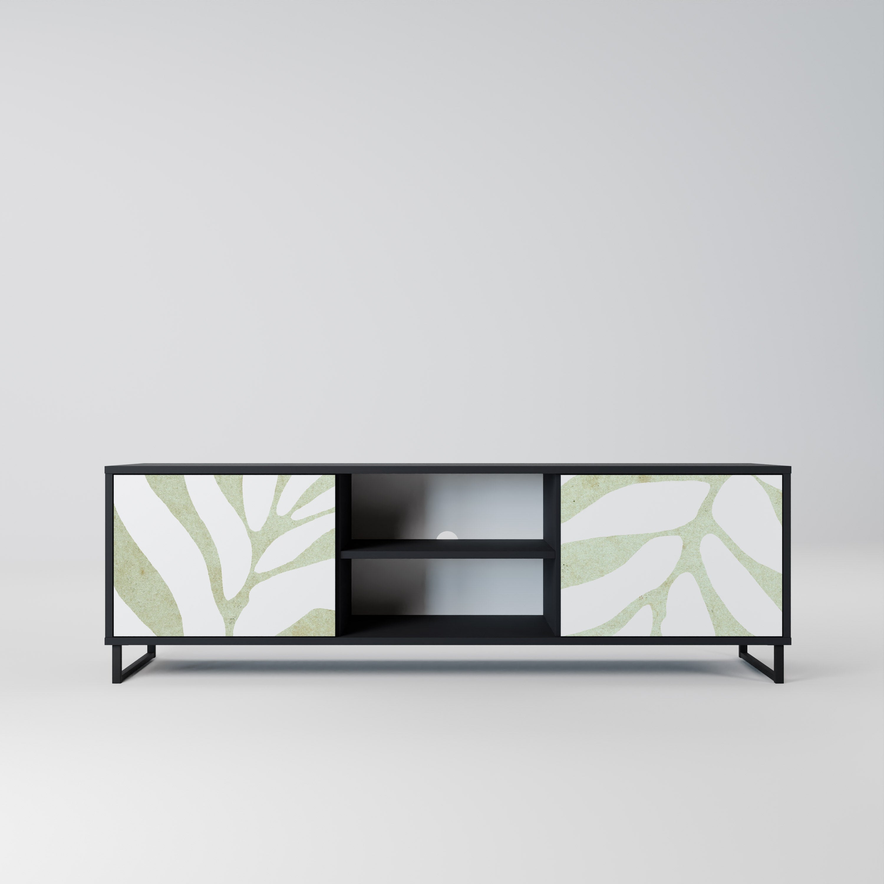 Mueble de TV de 2 puertas BOTANICAL SPARK con acabado negro