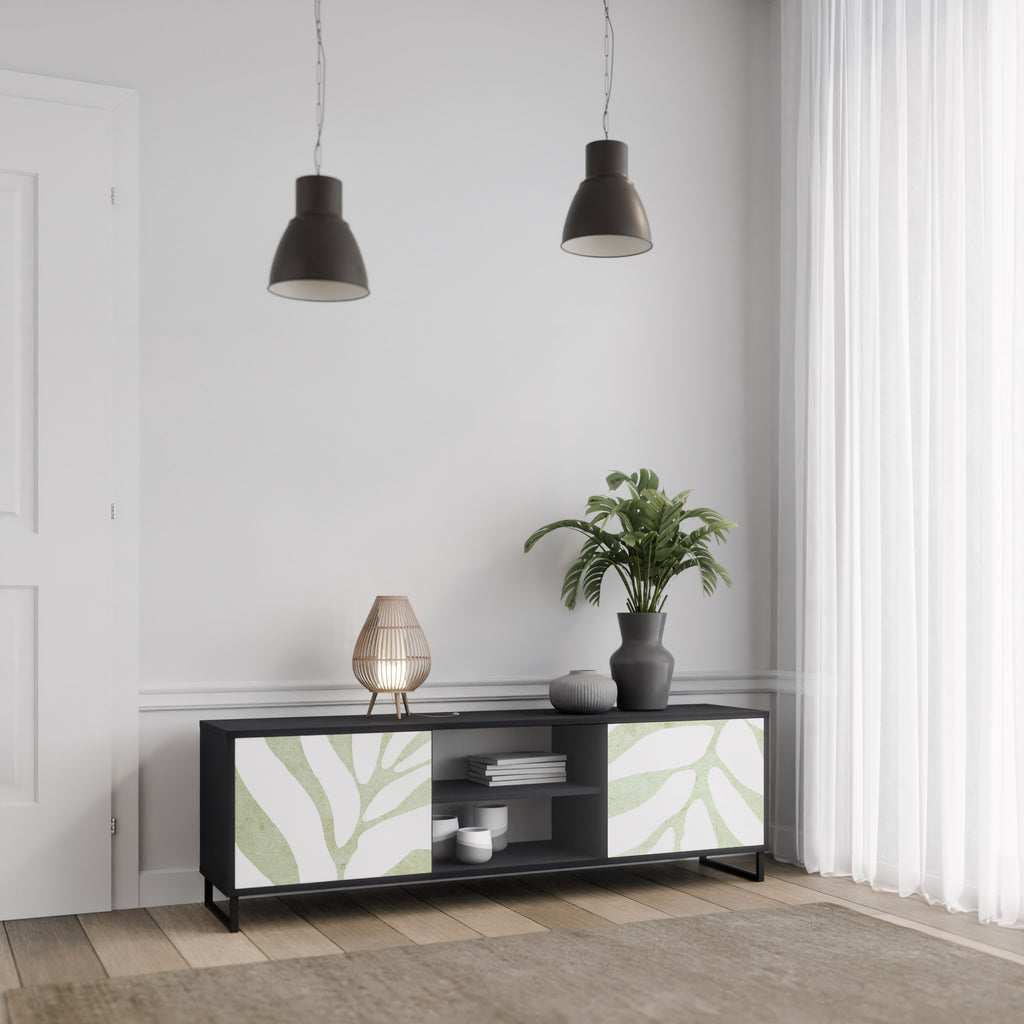 Mueble de TV de 2 puertas BOTANICAL SPARK con acabado negro
