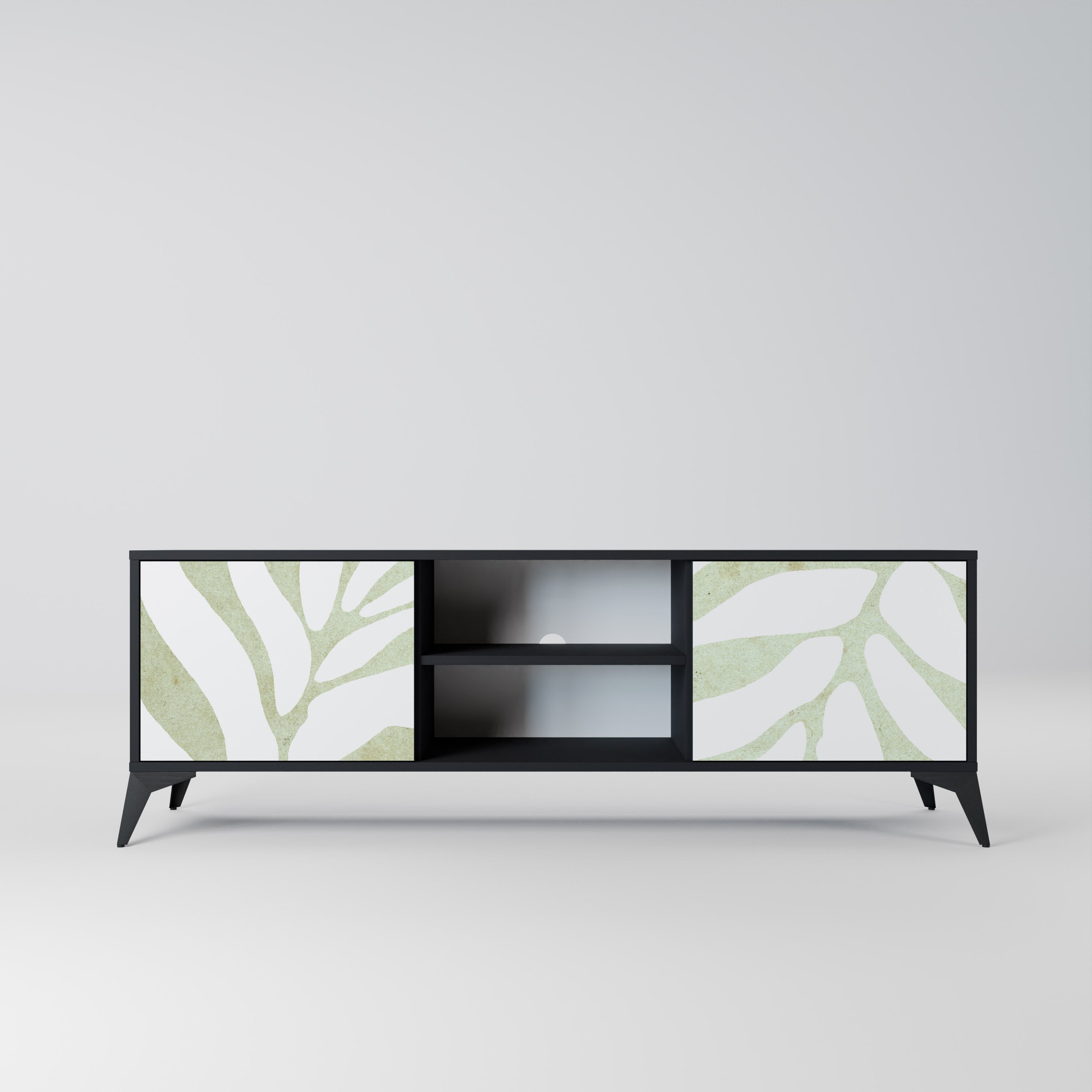 Mueble de TV de 2 puertas BOTANICAL SPARK con acabado negro