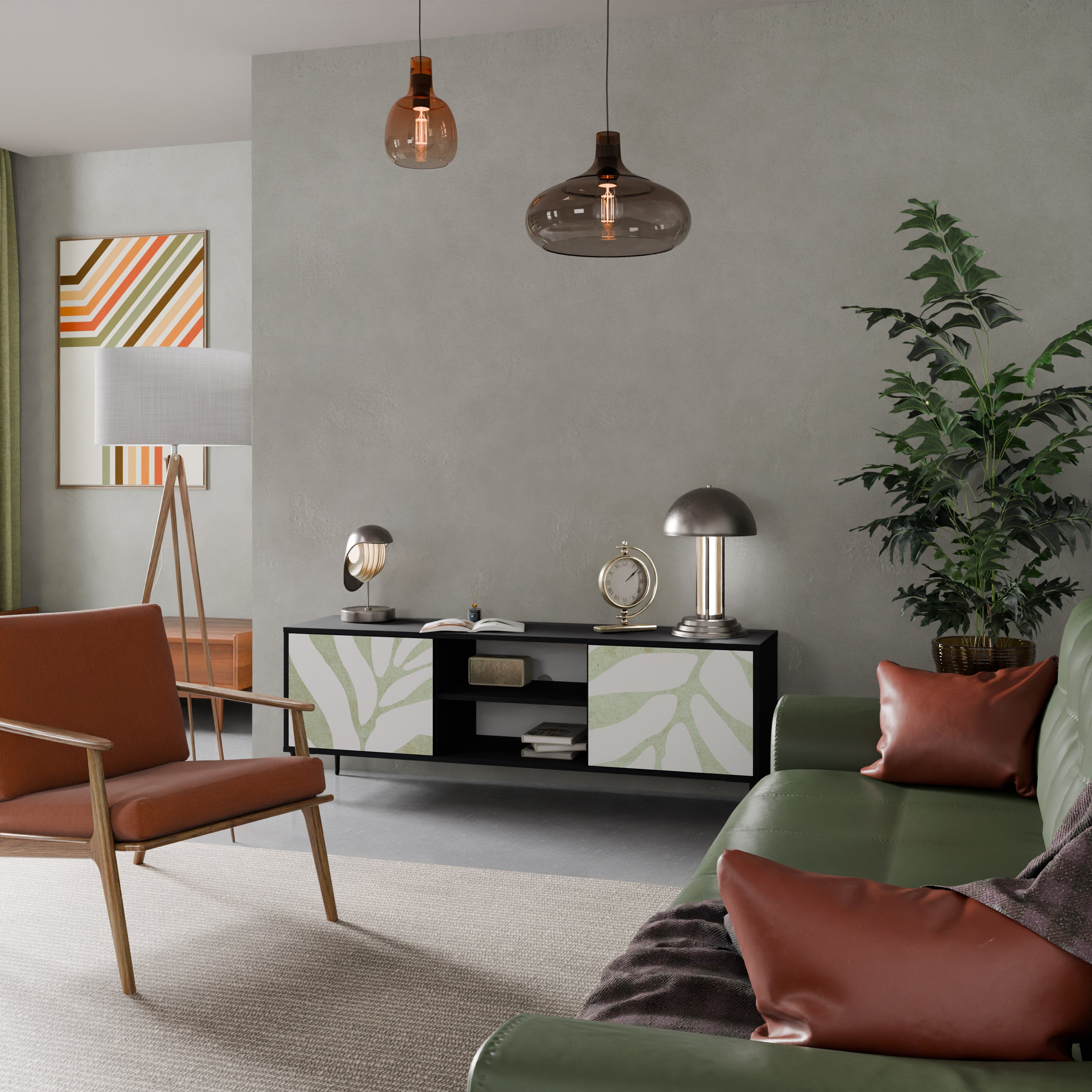 Mueble de TV de 2 puertas BOTANICAL SPARK con acabado negro