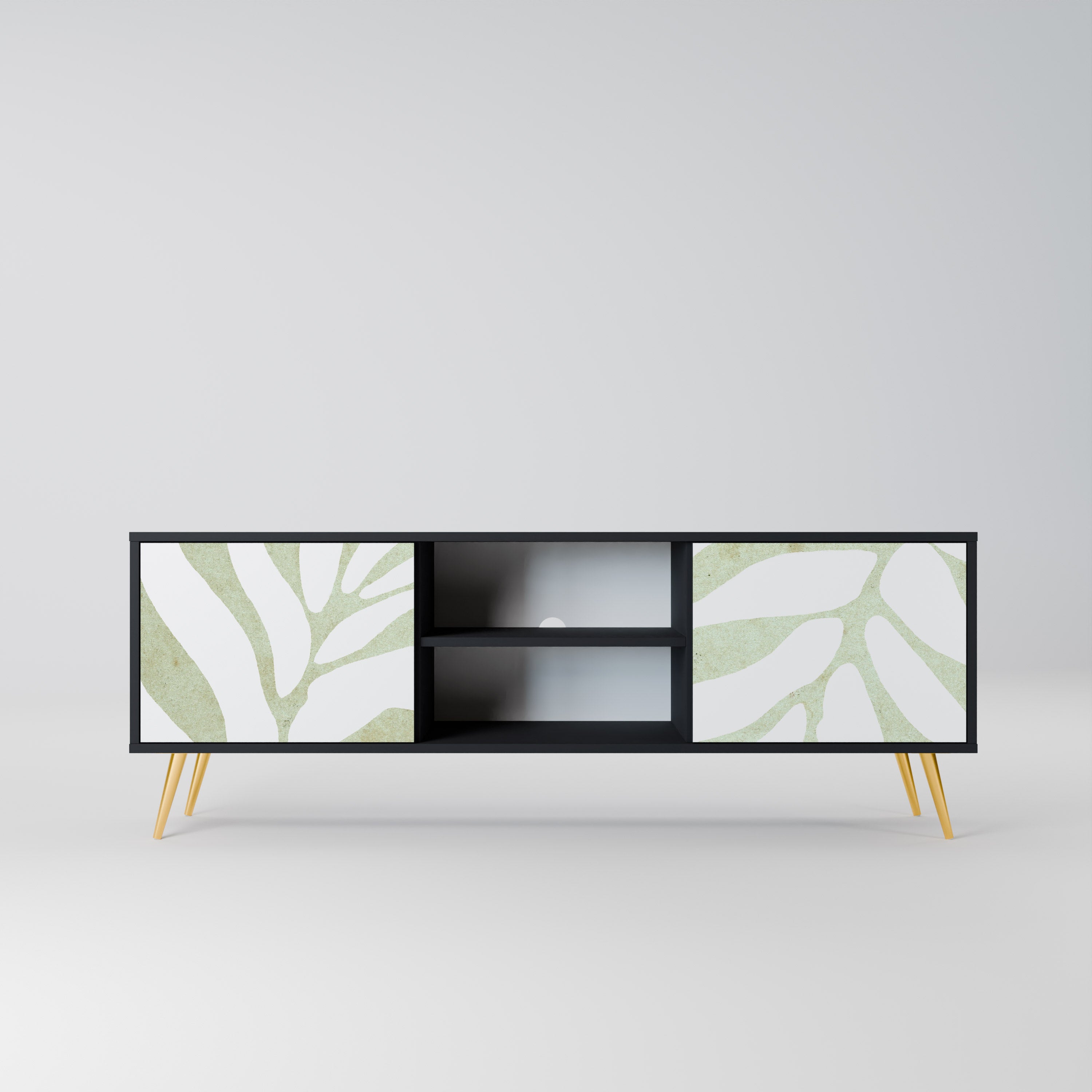 Mueble de TV de 2 puertas BOTANICAL SPARK con acabado negro