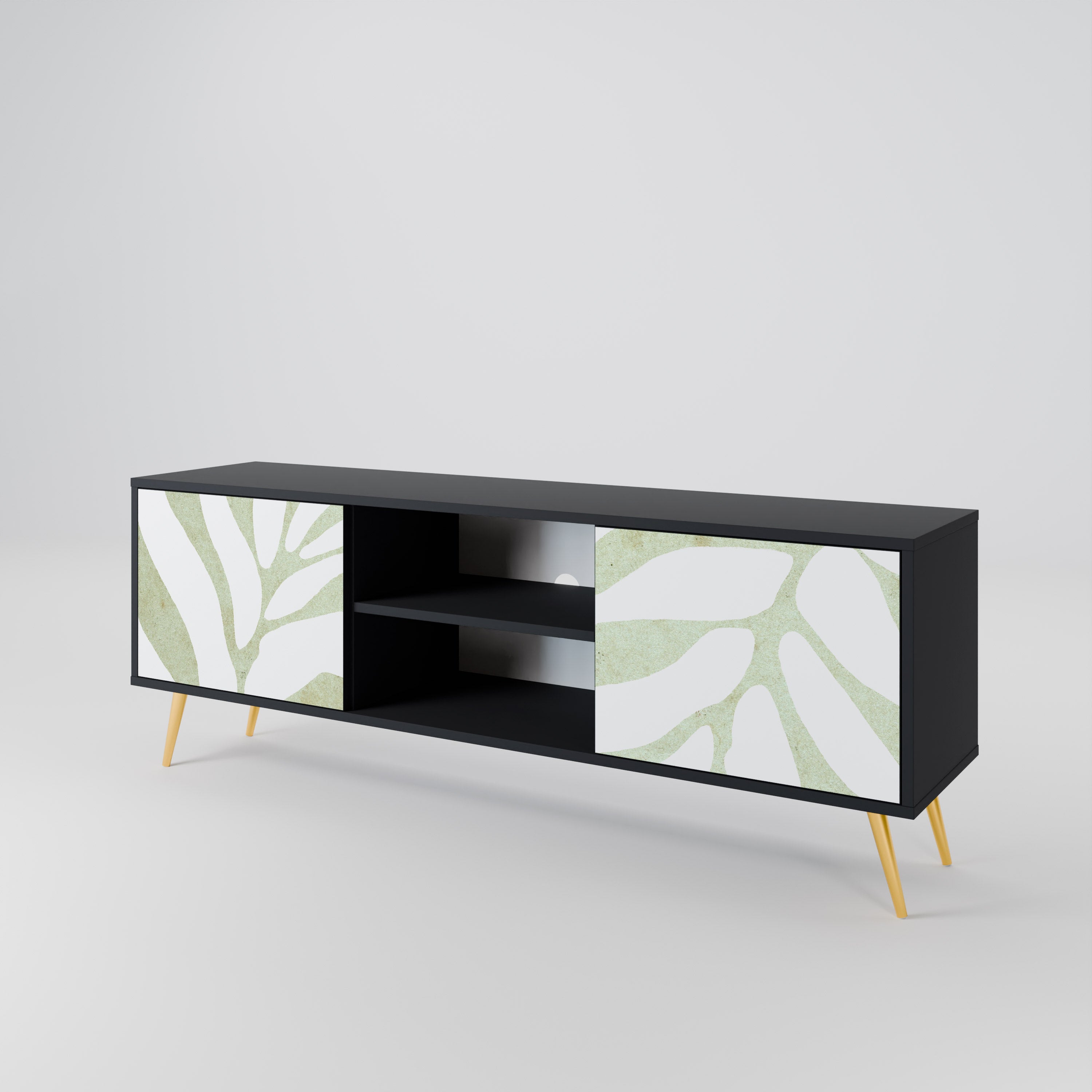 Mueble de TV de 2 puertas BOTANICAL SPARK con acabado negro