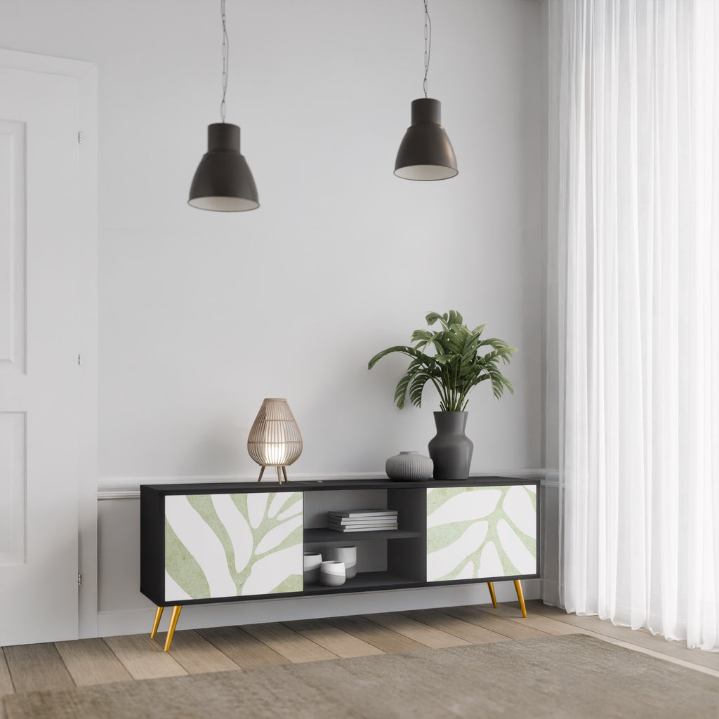 Mueble de TV de 2 puertas BOTANICAL SPARK con acabado negro