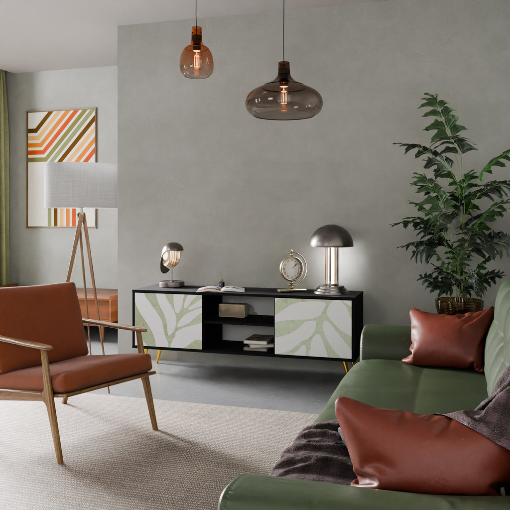 Mueble de TV de 2 puertas BOTANICAL SPARK con acabado negro
