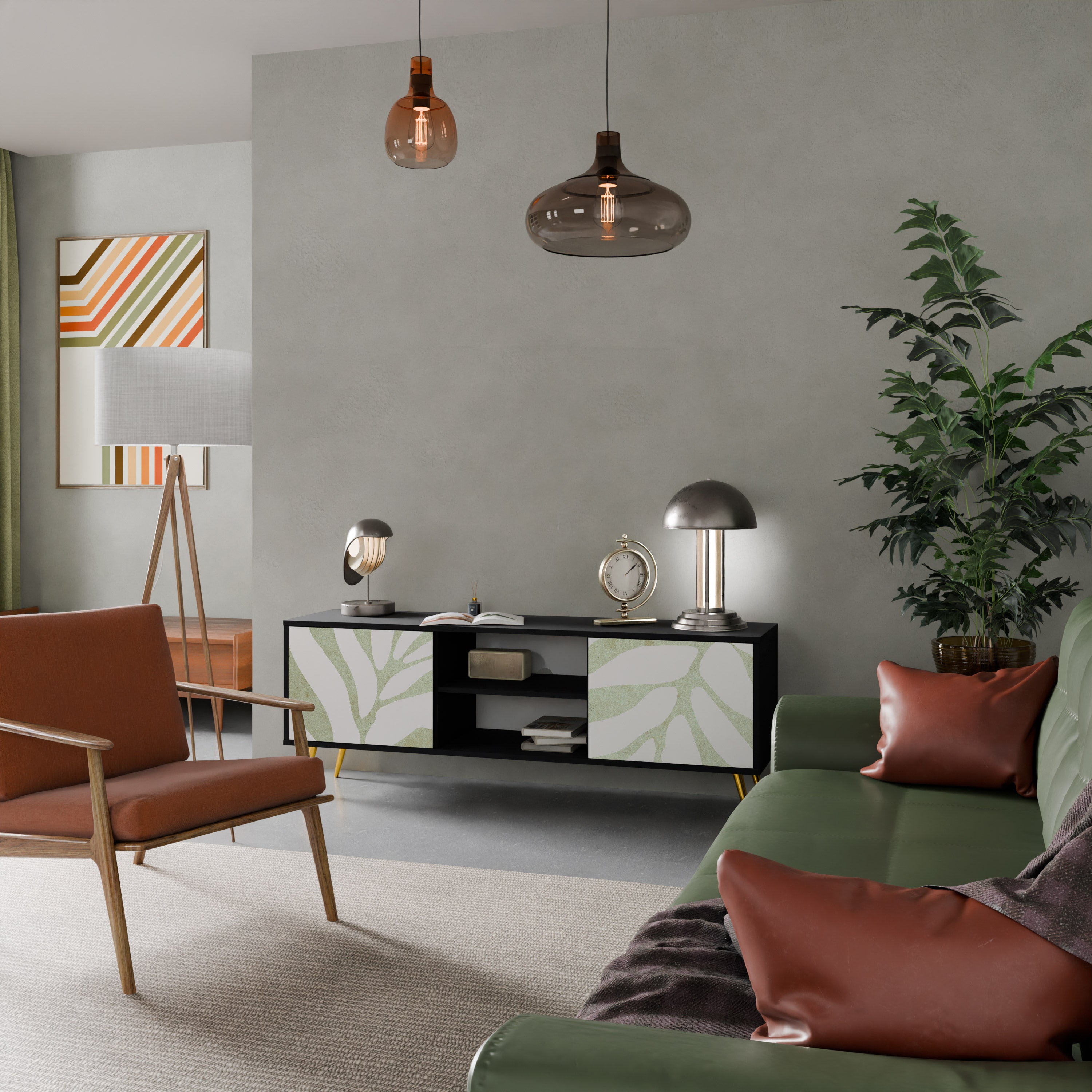 Mueble de TV de 2 puertas BOTANICAL SPARK con acabado negro