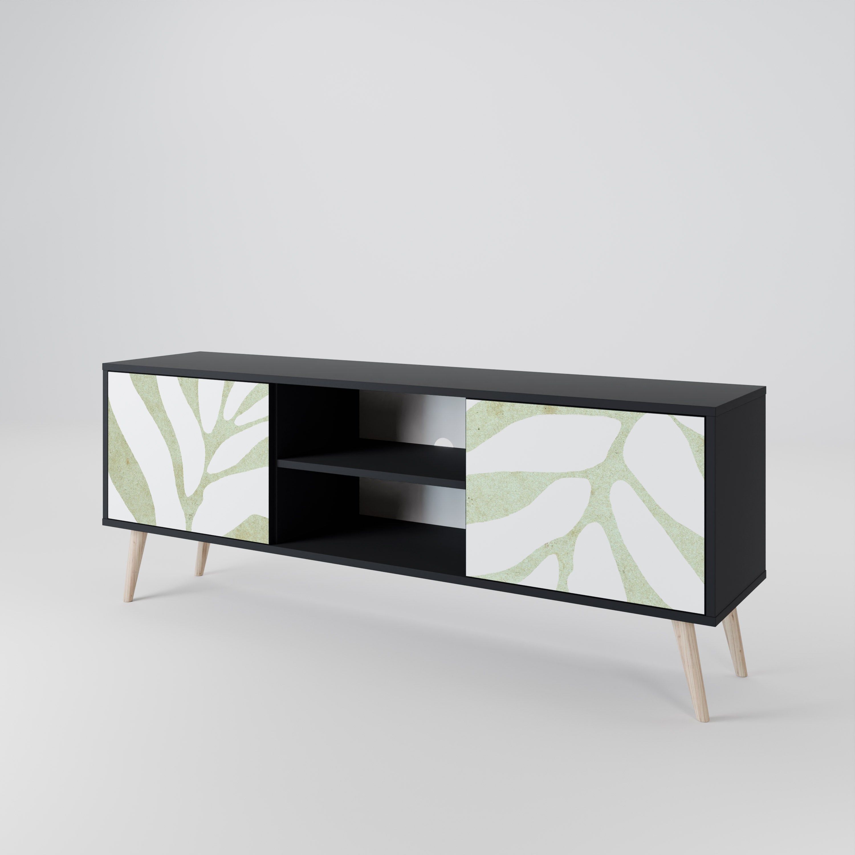 Mueble de TV de 2 puertas BOTANICAL SPARK con acabado negro