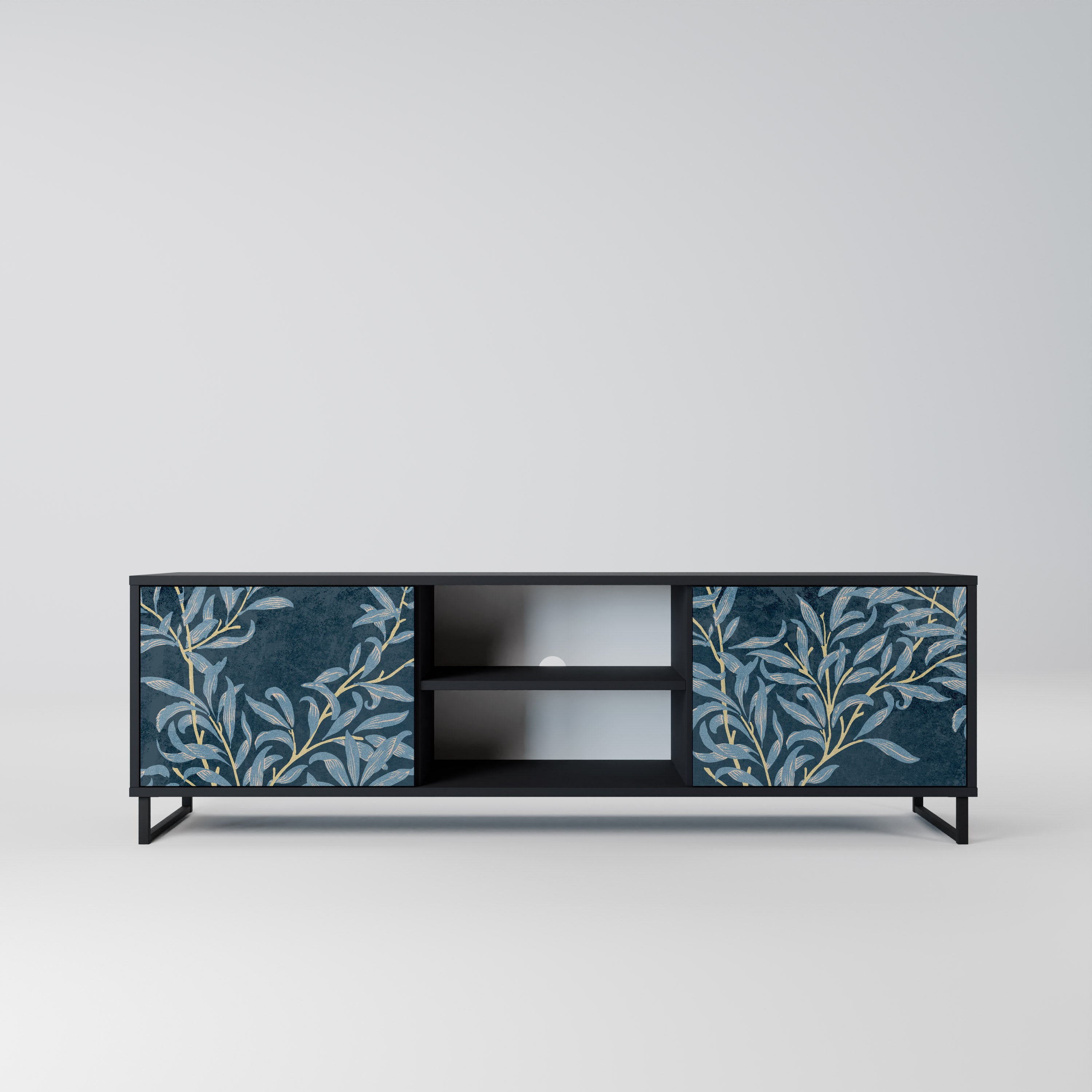 Mueble de TV de 2 puertas BLUE LEAVES con acabado negro