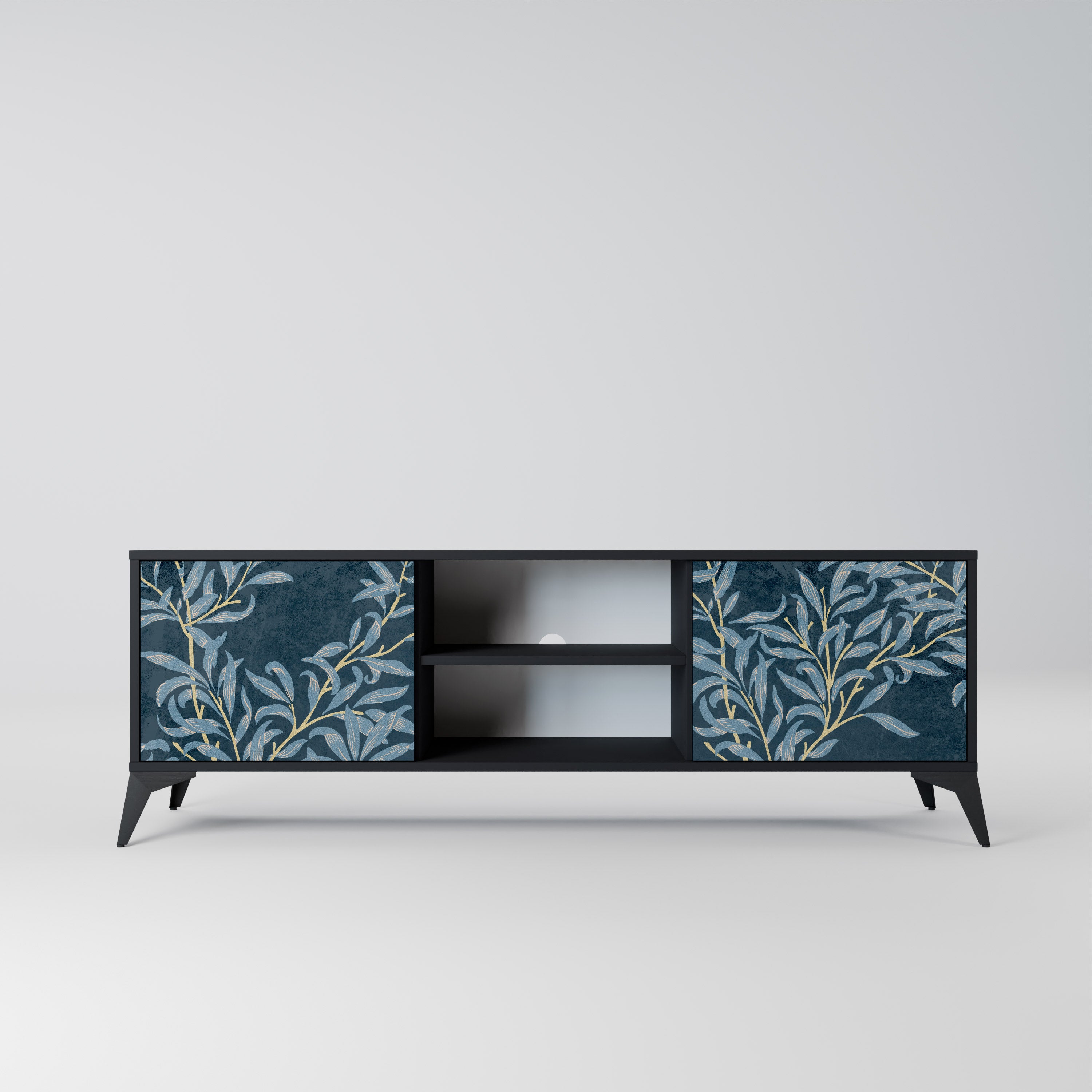 Mueble de TV de 2 puertas BLUE LEAVES con acabado negro