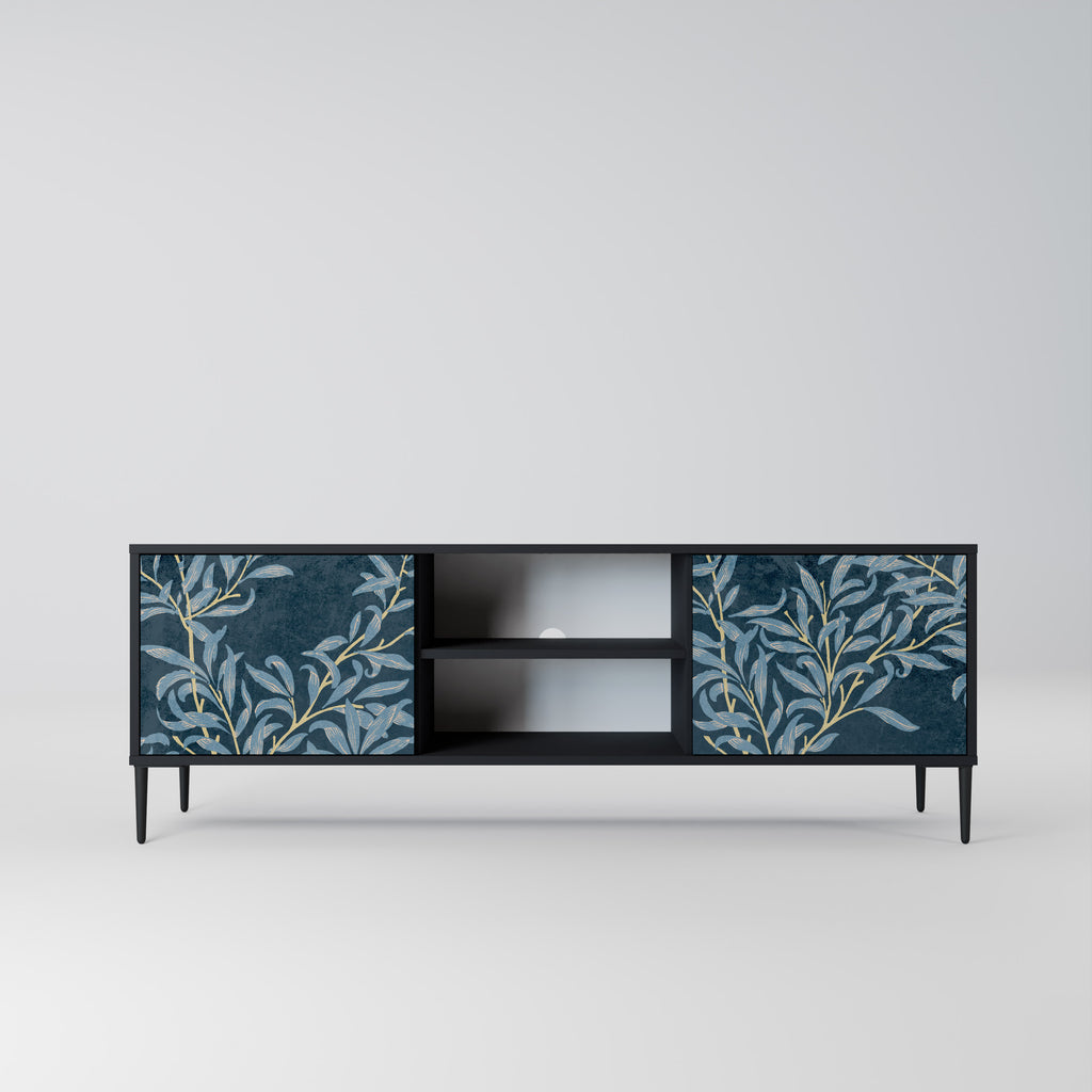 Mueble de TV de 2 puertas BLUE LEAVES con acabado negro