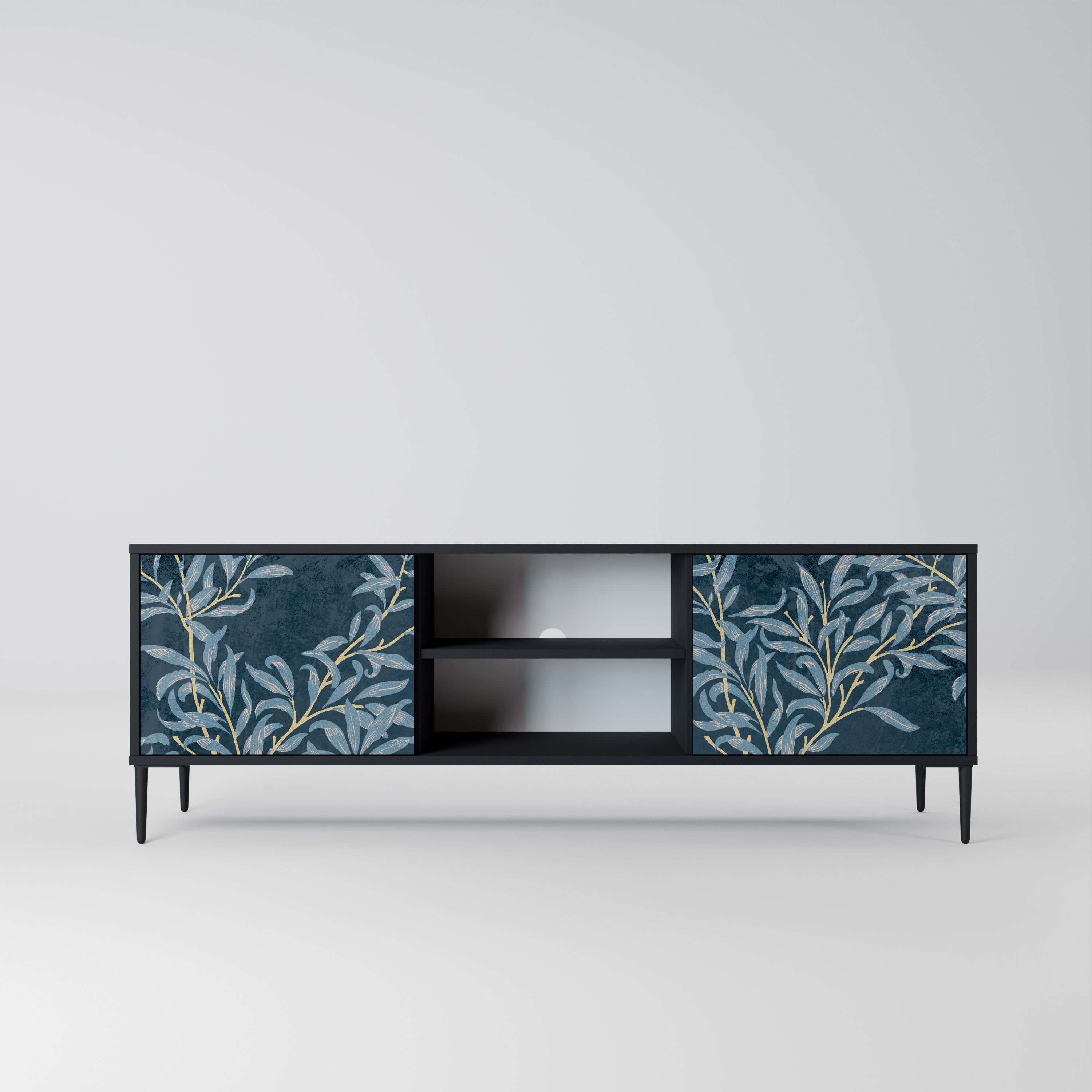 Mueble de TV de 2 puertas BLUE LEAVES con acabado negro