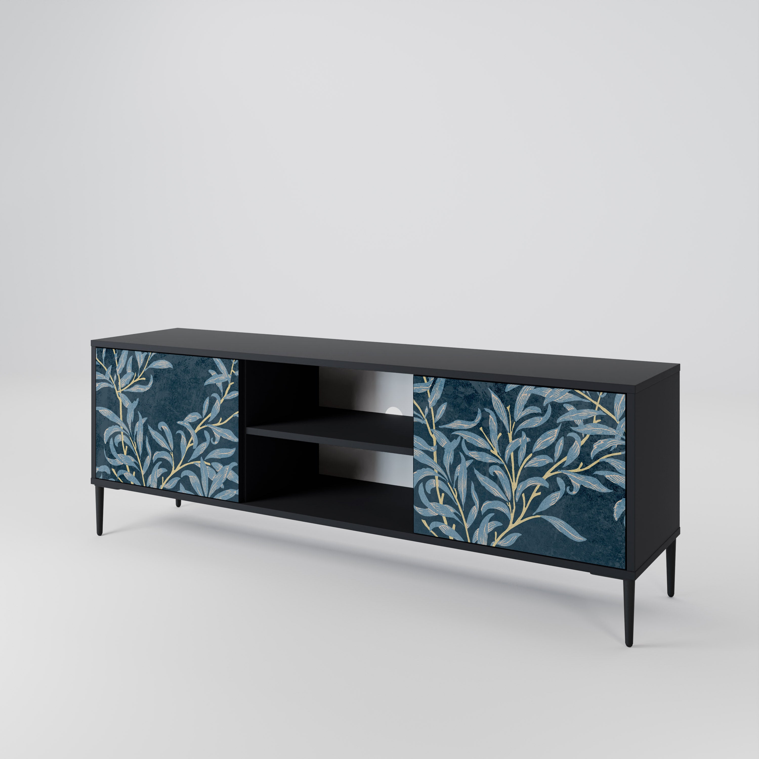 Mueble de TV de 2 puertas BLUE LEAVES con acabado negro