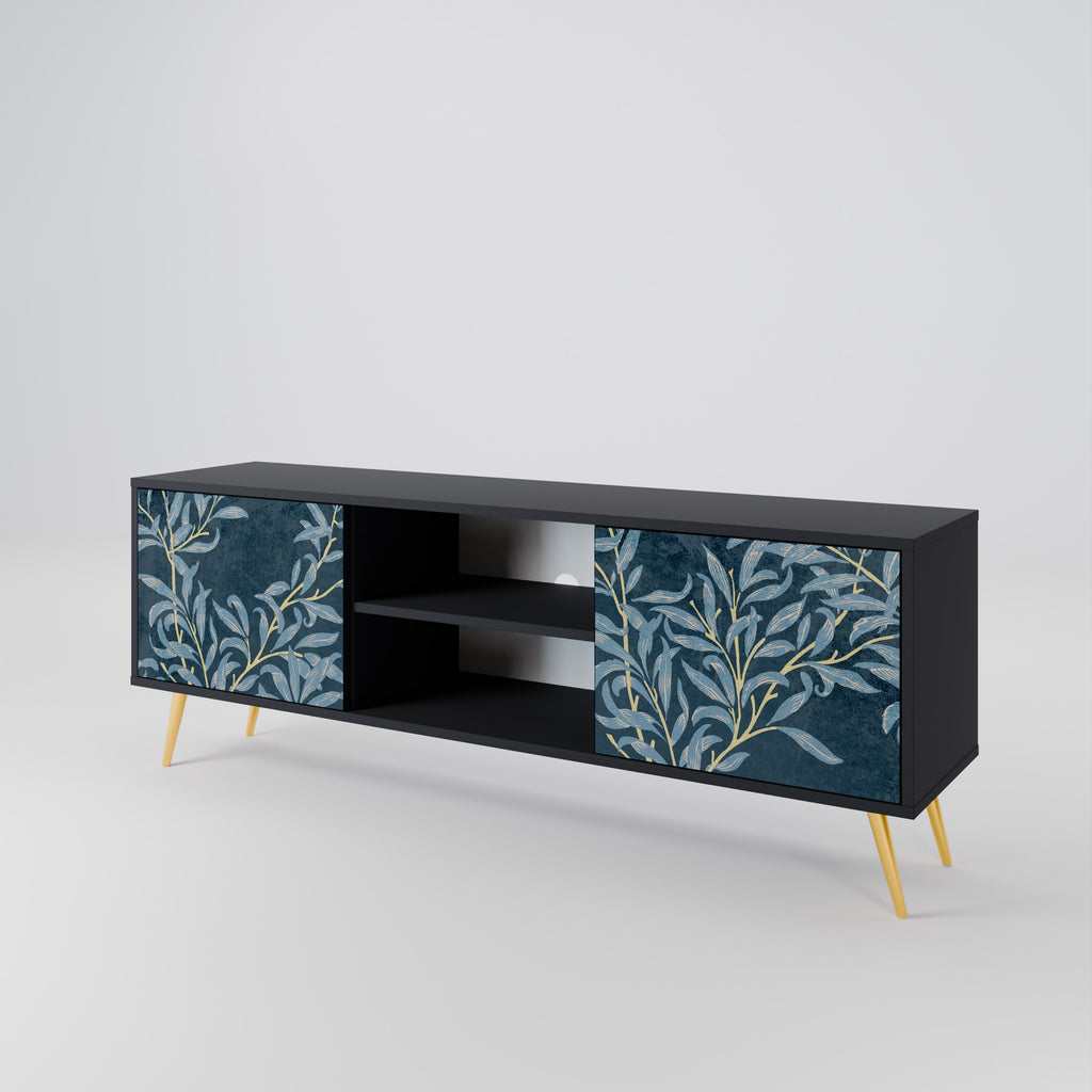 Mueble de TV de 2 puertas BLUE LEAVES con acabado negro