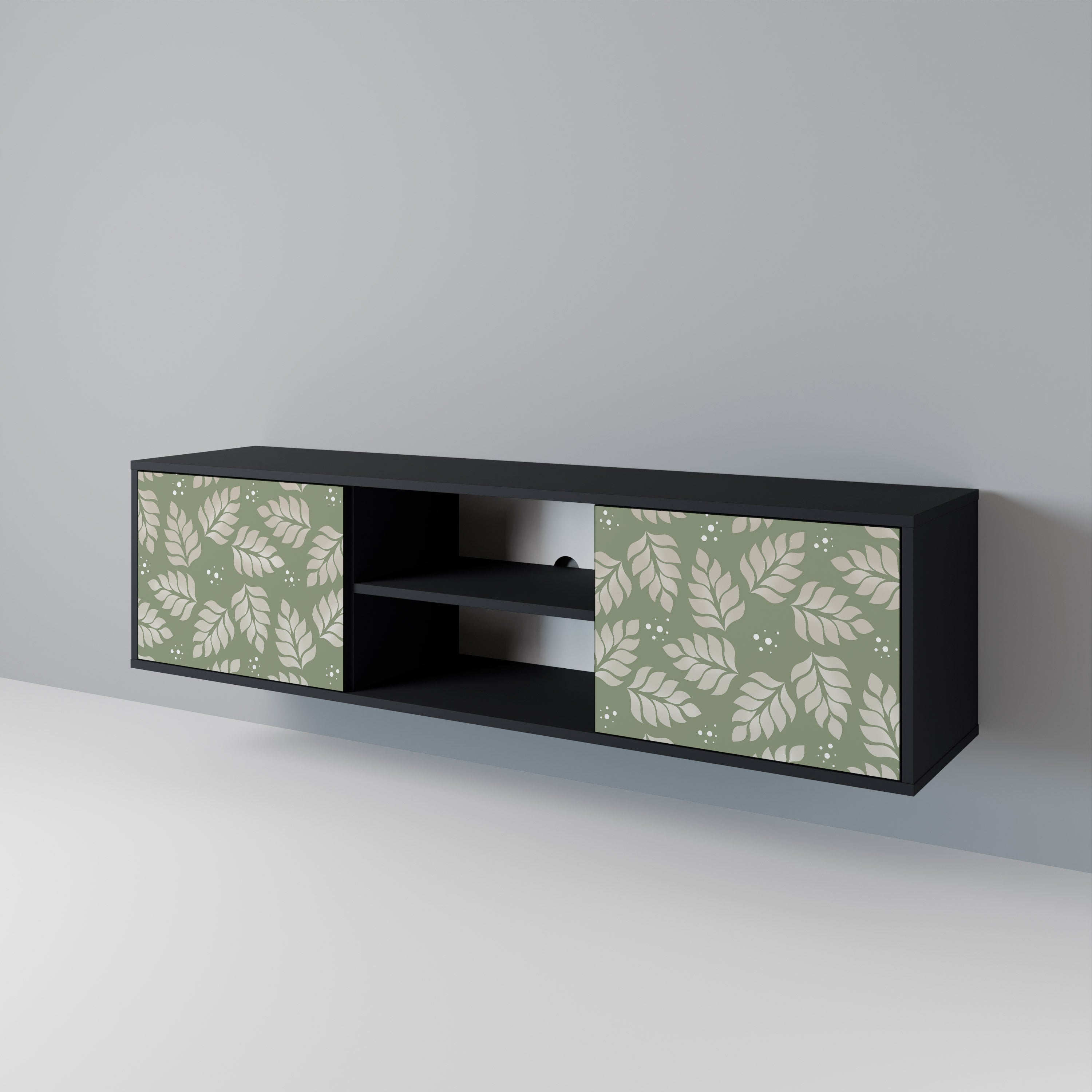 Mueble de TV de 2 puertas LEAVES ON GREEN con acabado negro