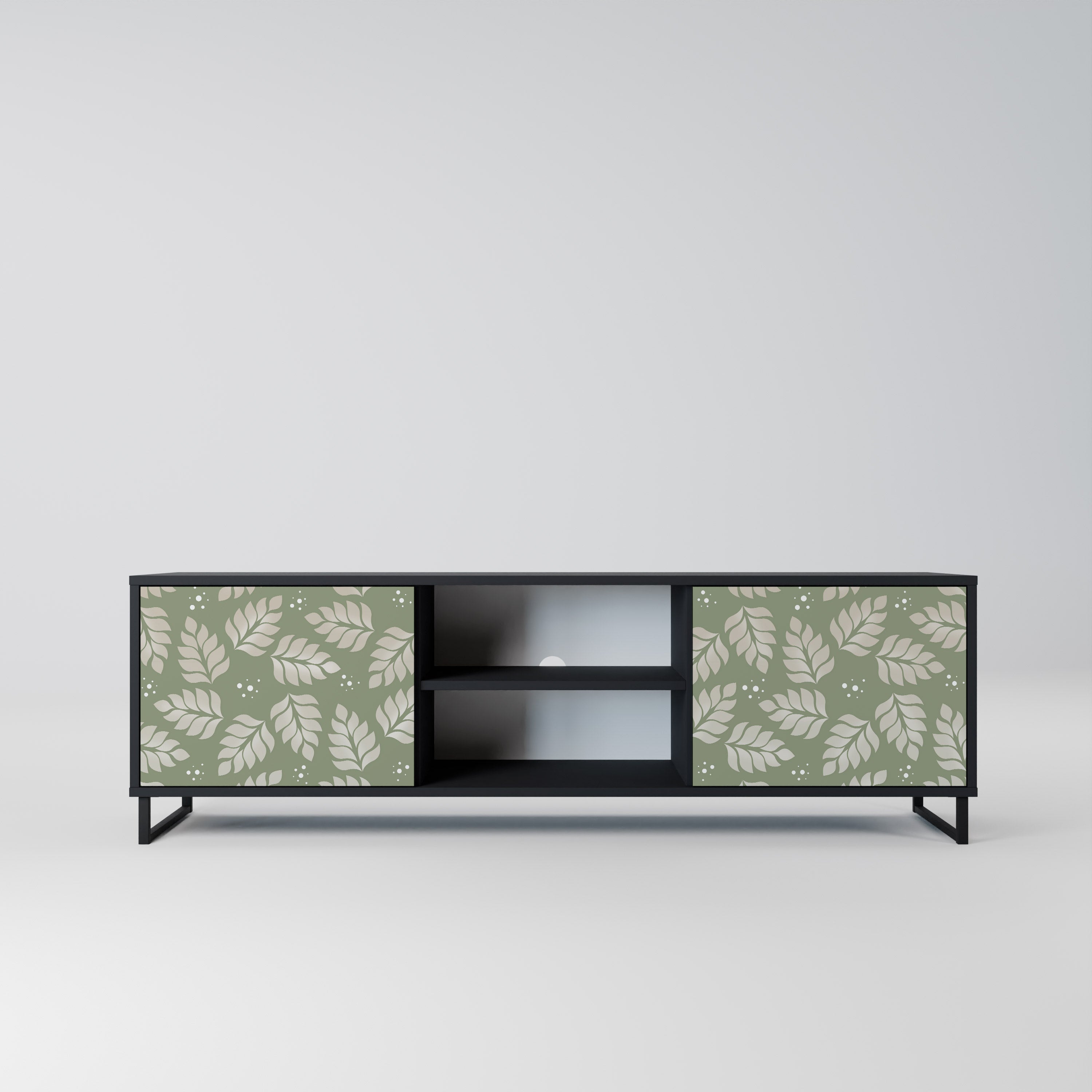 Mueble de TV de 2 puertas LEAVES ON GREEN con acabado negro