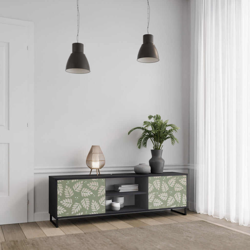 Mueble de TV de 2 puertas LEAVES ON GREEN con acabado negro