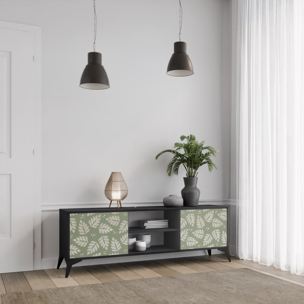Mueble de TV de 2 puertas LEAVES ON GREEN con acabado negro
