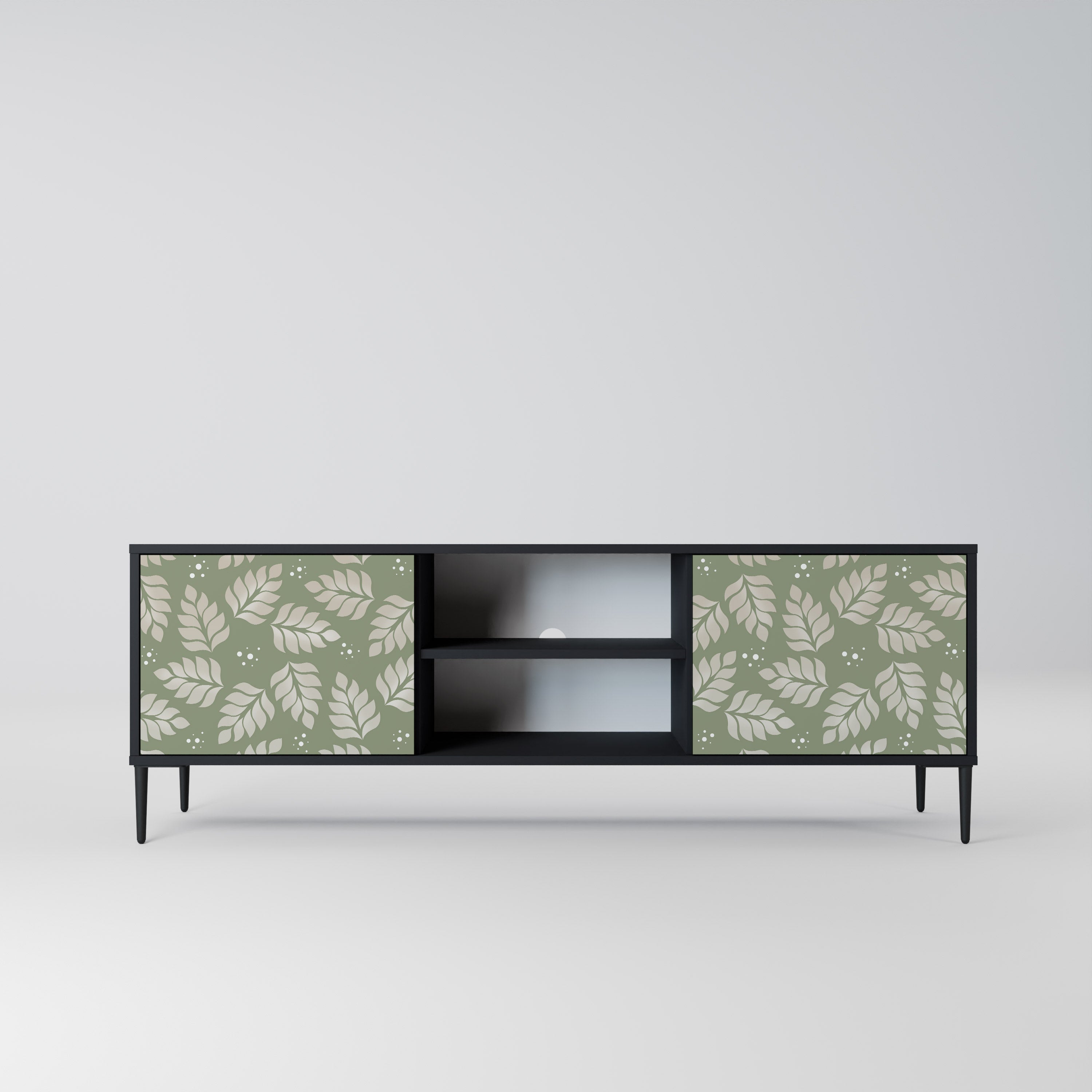Mueble de TV de 2 puertas LEAVES ON GREEN con acabado negro