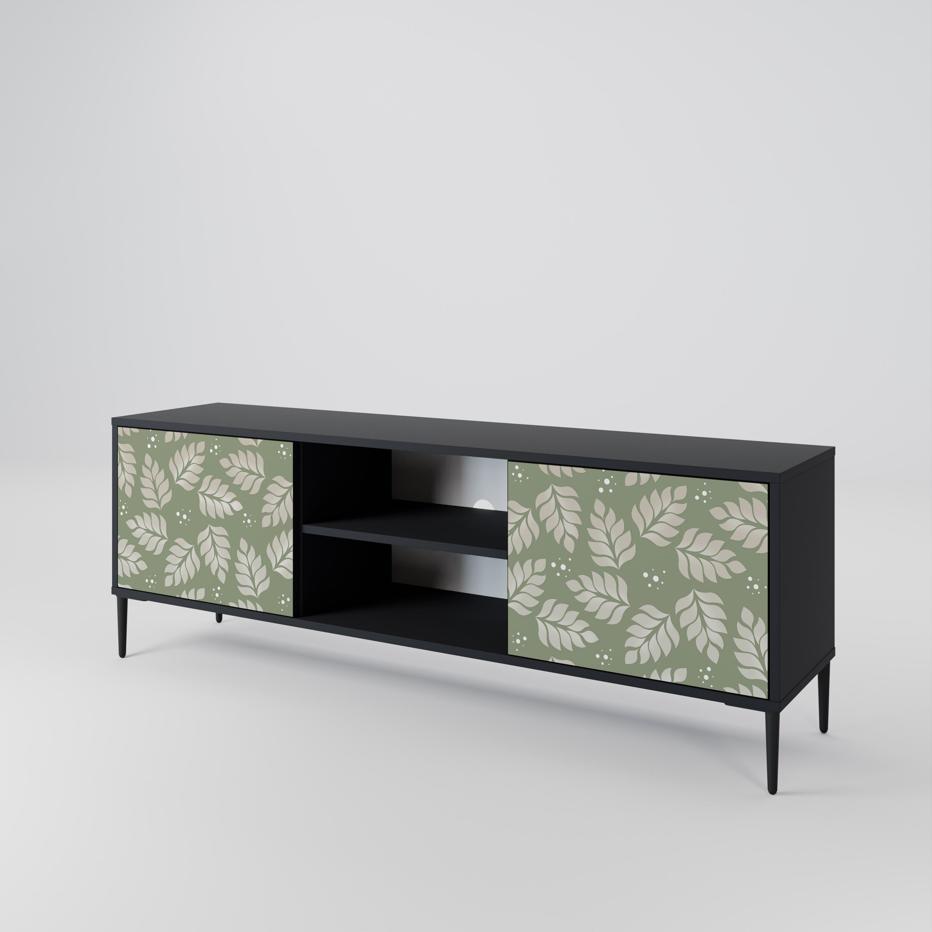 Mueble de TV de 2 puertas LEAVES ON GREEN con acabado negro