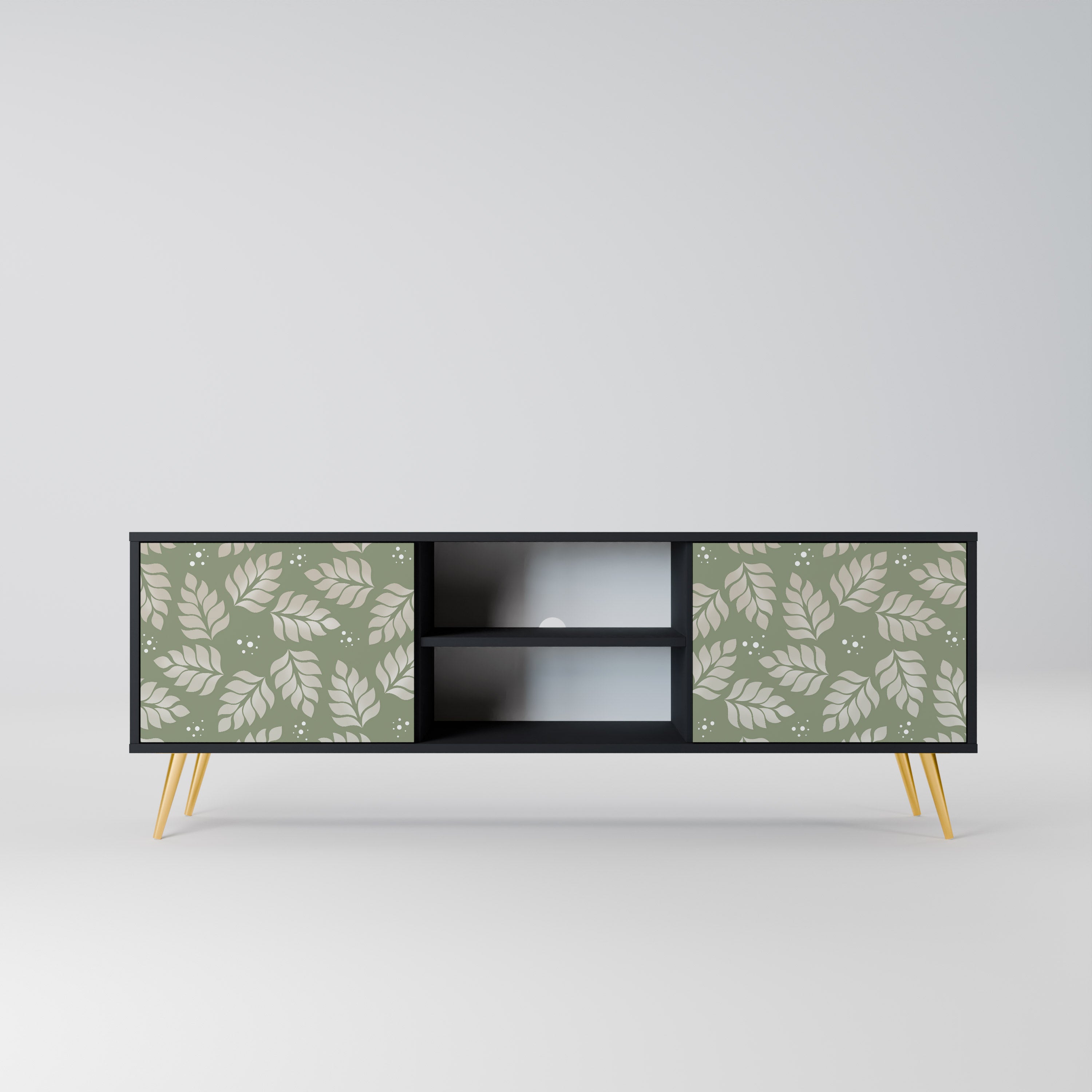 Mueble de TV de 2 puertas LEAVES ON GREEN con acabado negro