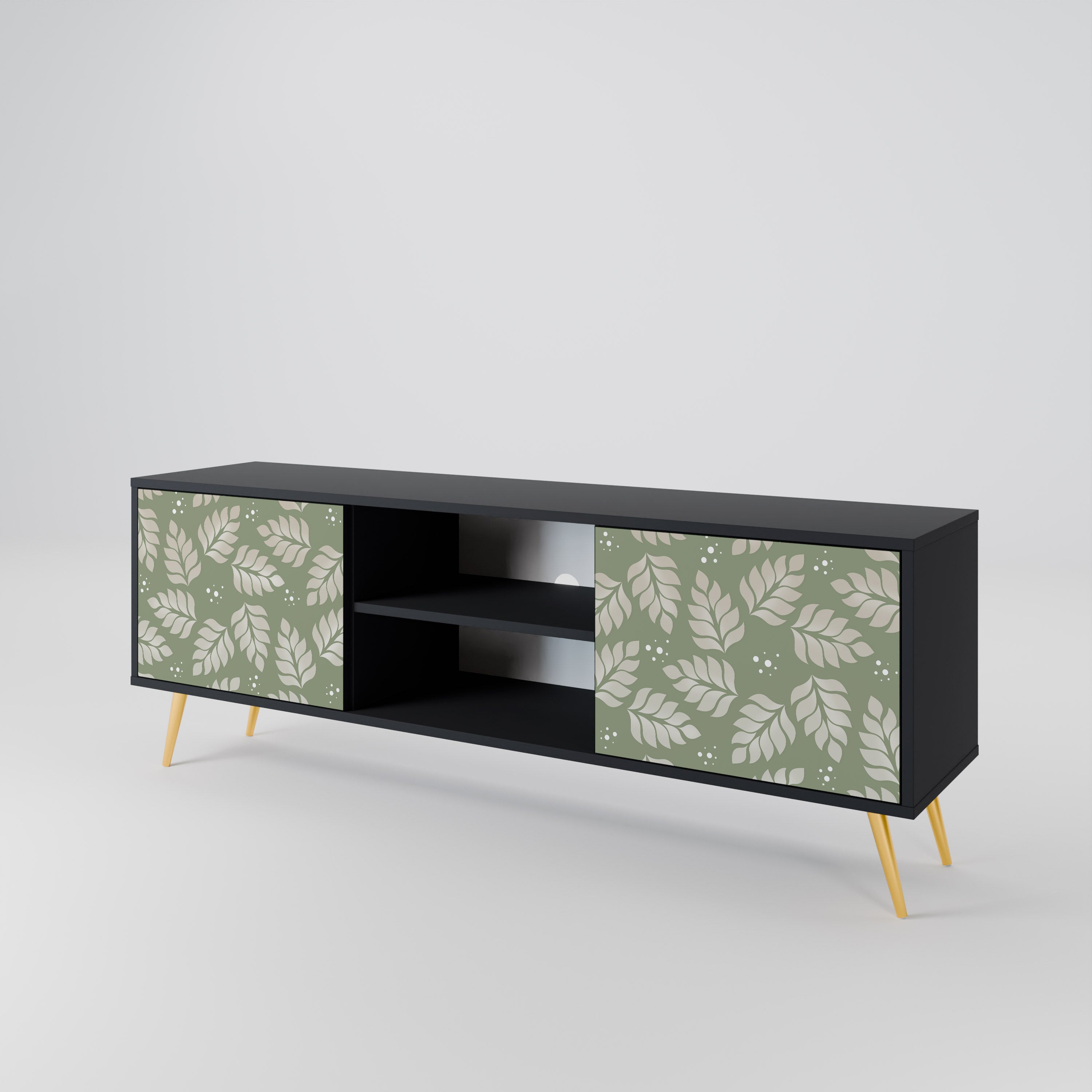 Mueble de TV de 2 puertas LEAVES ON GREEN con acabado negro