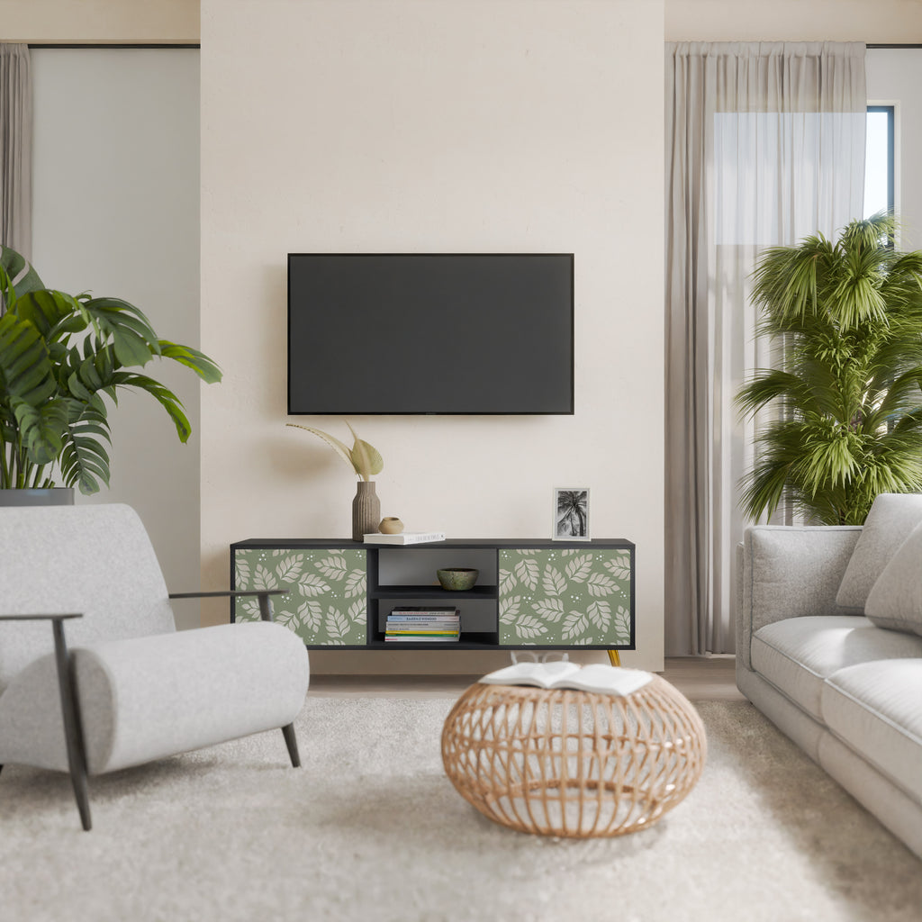 Mueble de TV de 2 puertas LEAVES ON GREEN con acabado negro
