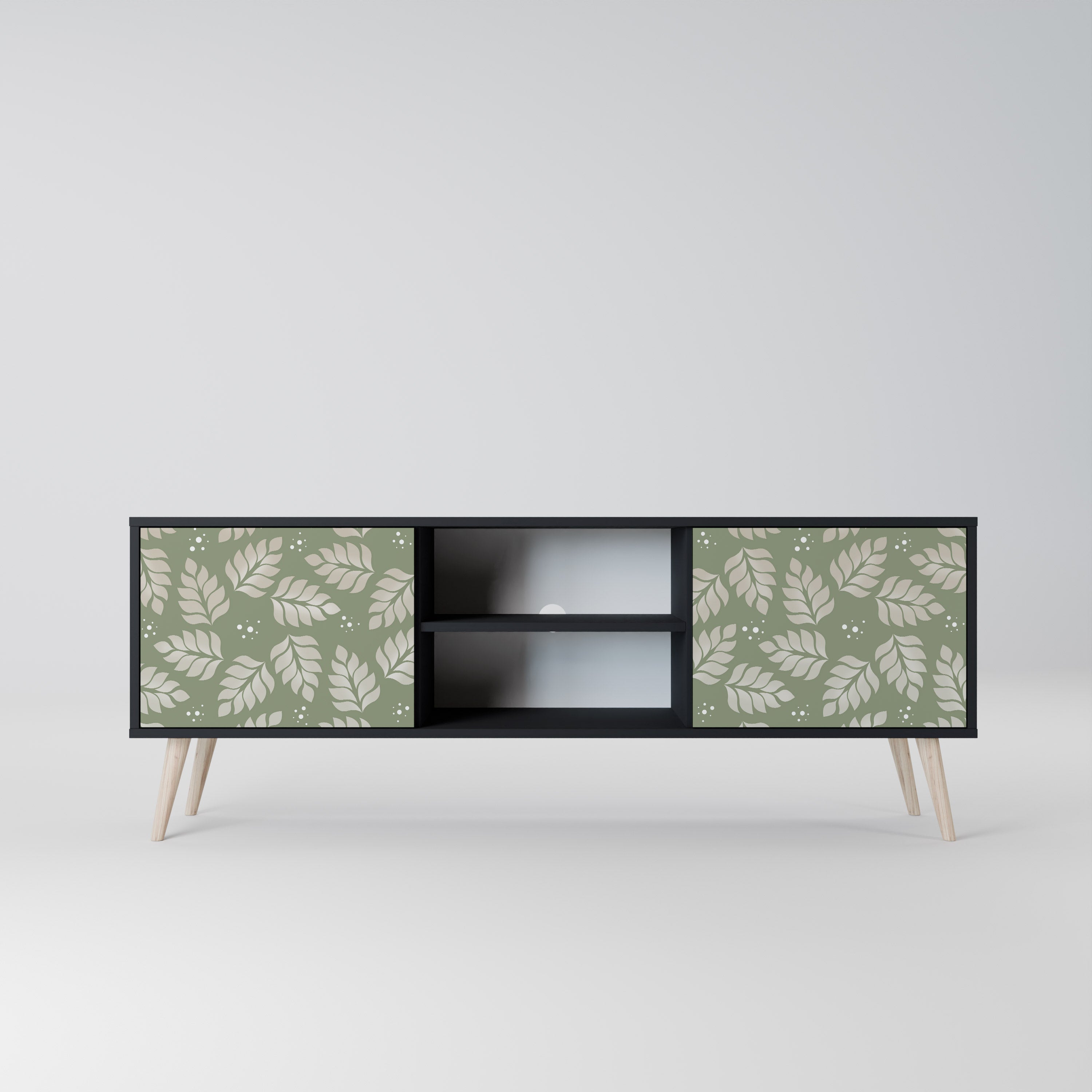 Mueble de TV de 2 puertas LEAVES ON GREEN con acabado negro