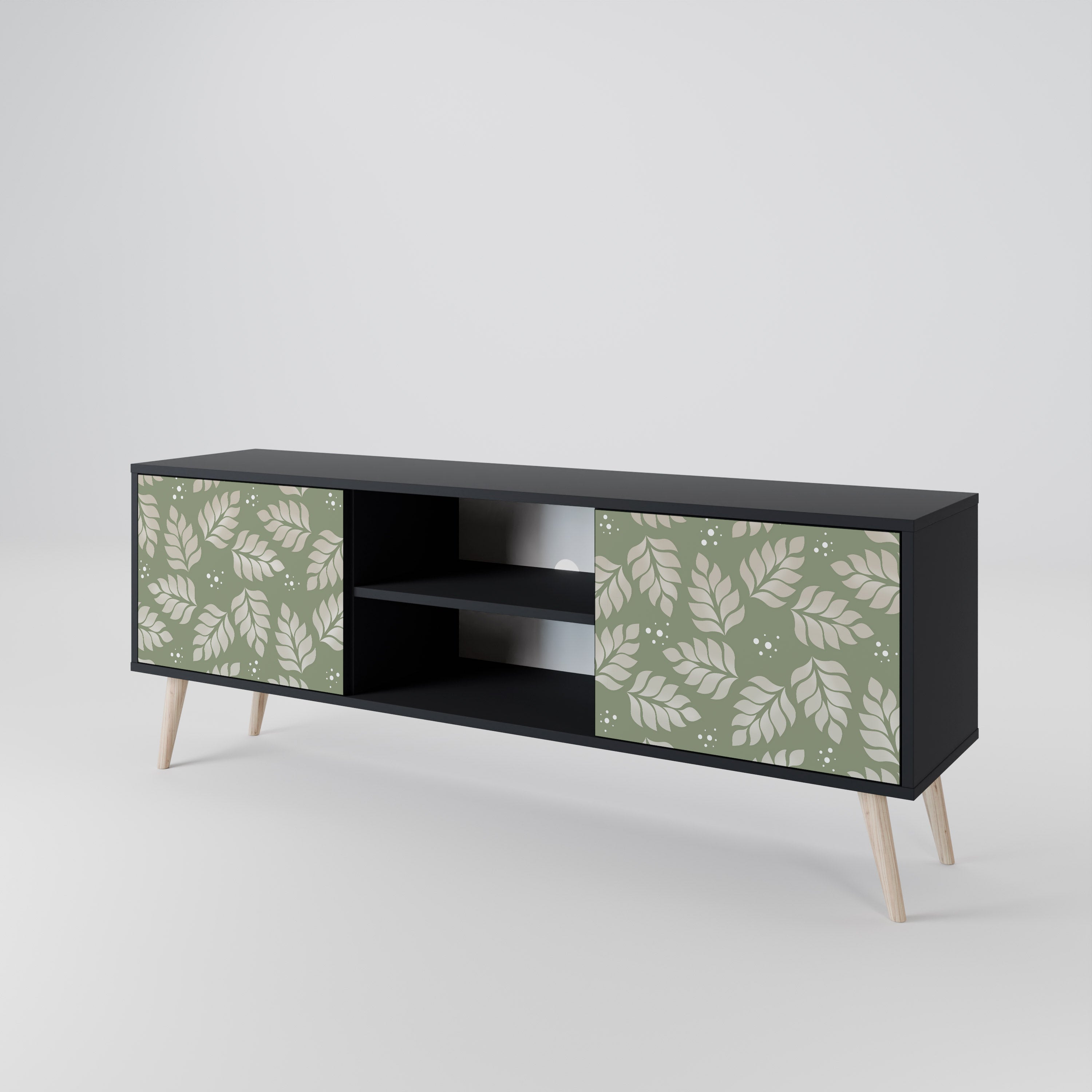 Mueble de TV de 2 puertas LEAVES ON GREEN con acabado negro
