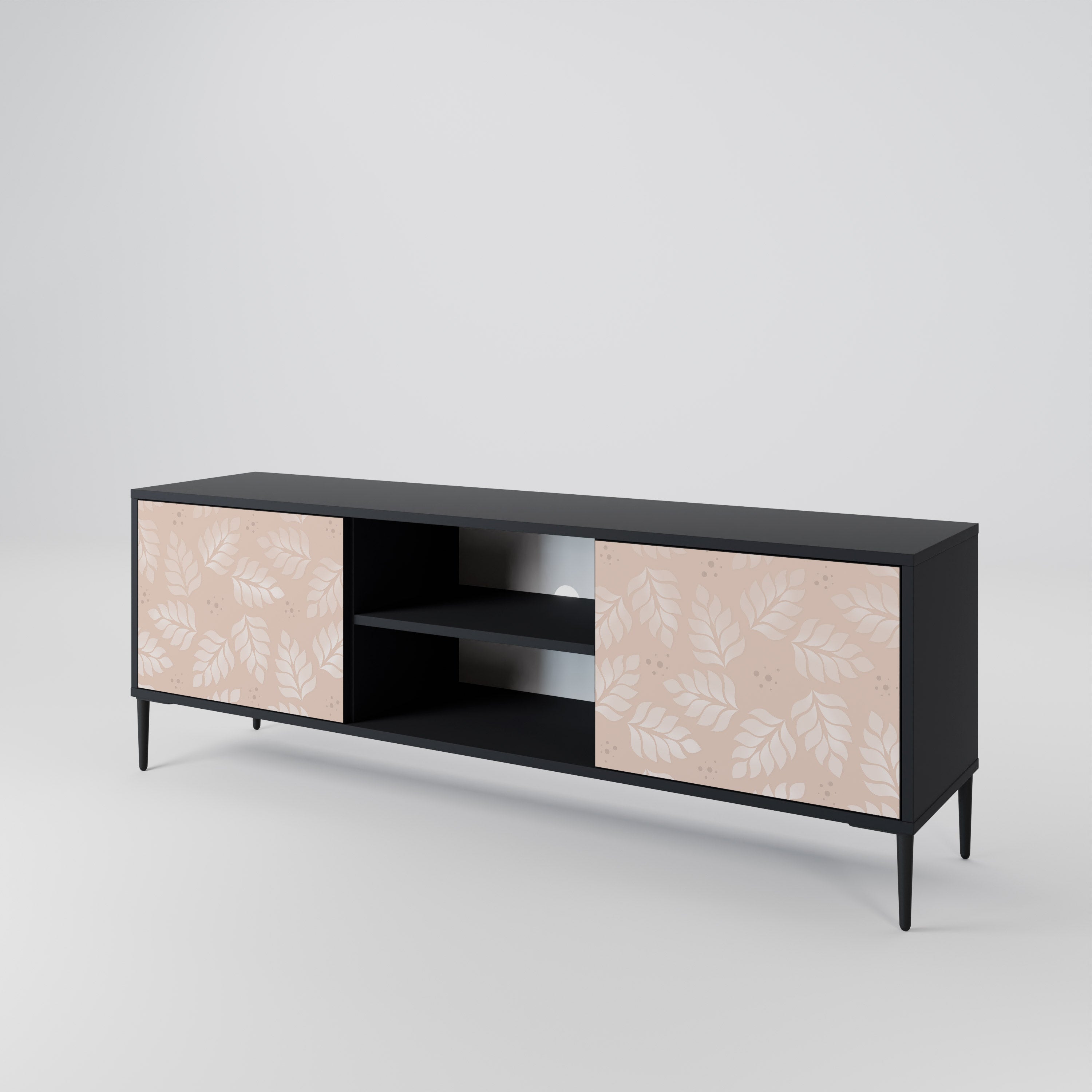 Mueble de TV de 2 puertas LEAVES ON BEIGE con acabado negro