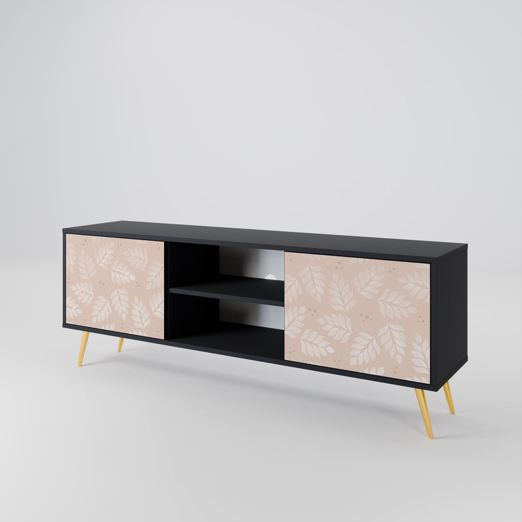 Mueble de TV de 2 puertas LEAVES ON BEIGE con acabado negro