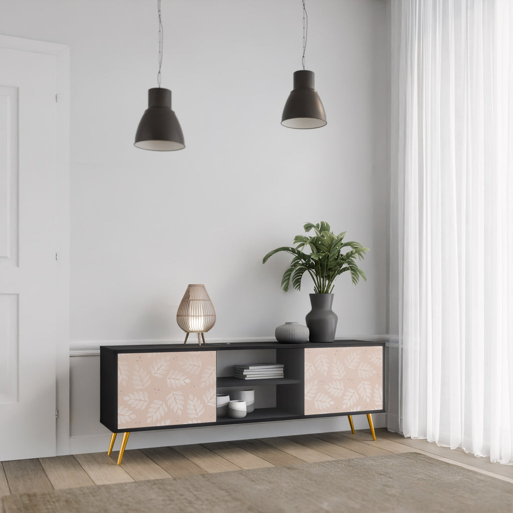 Mueble de TV de 2 puertas LEAVES ON BEIGE con acabado negro