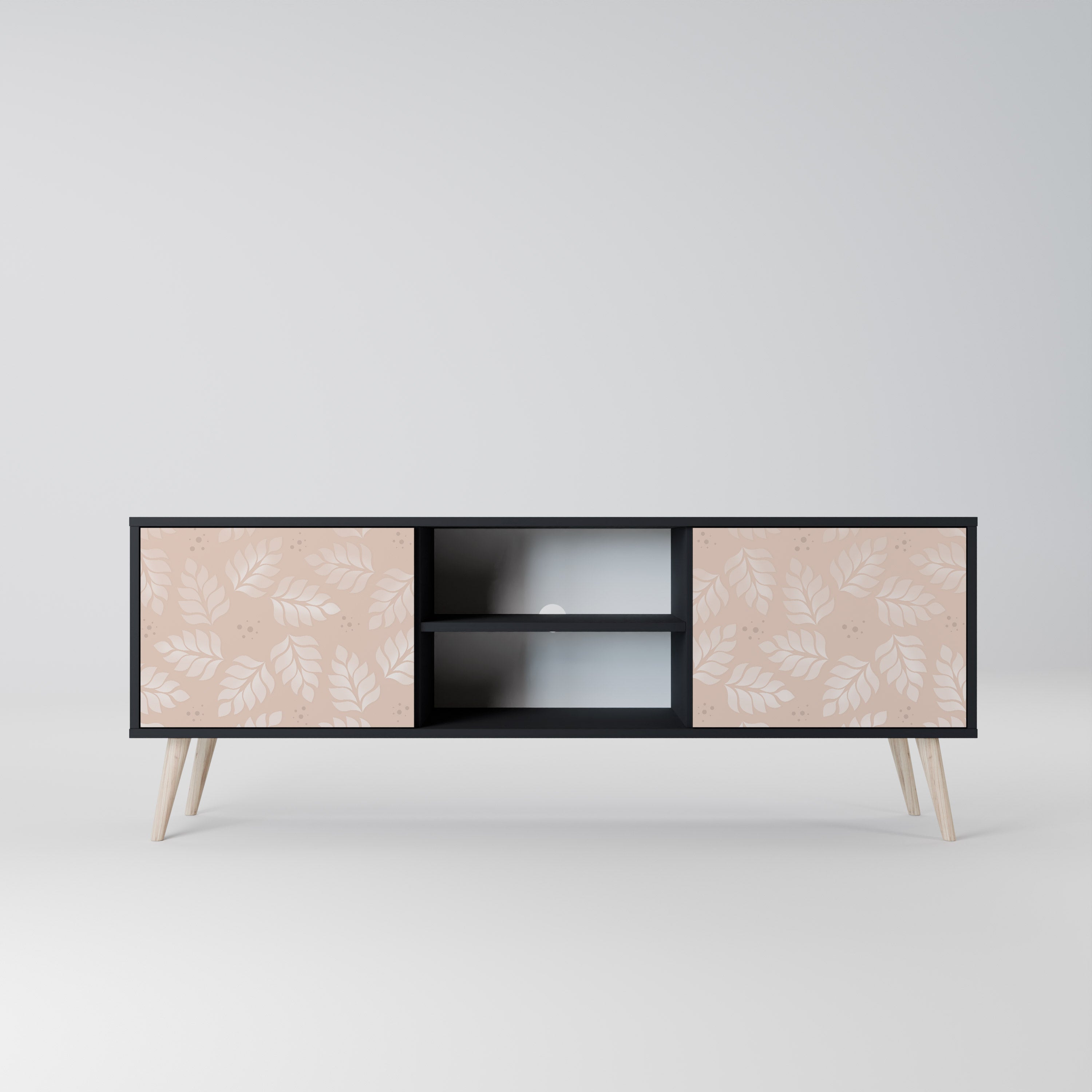 Mueble de TV de 2 puertas LEAVES ON BEIGE con acabado negro