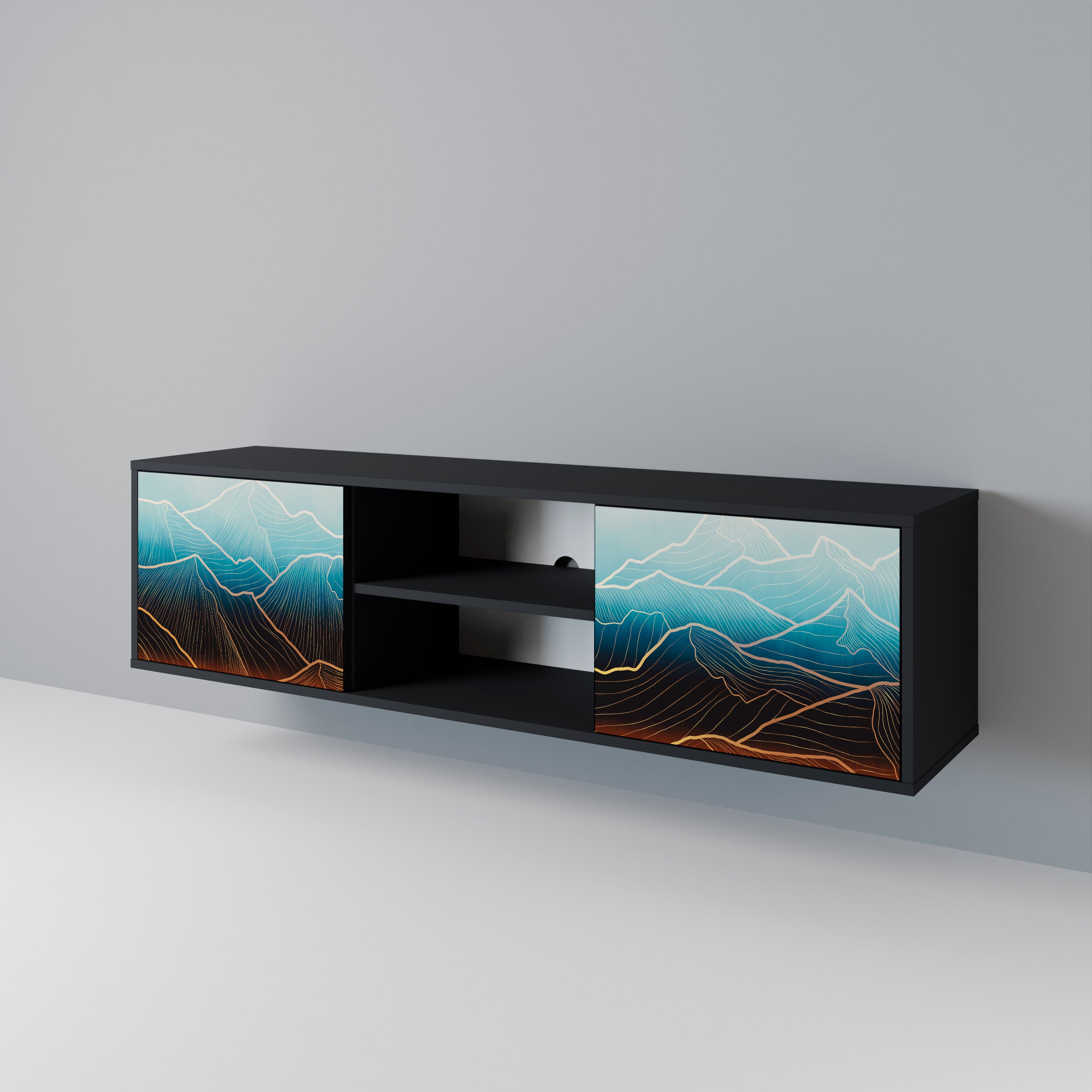Mueble de TV de 2 puertas LUNAR SECRETS en acabado negro