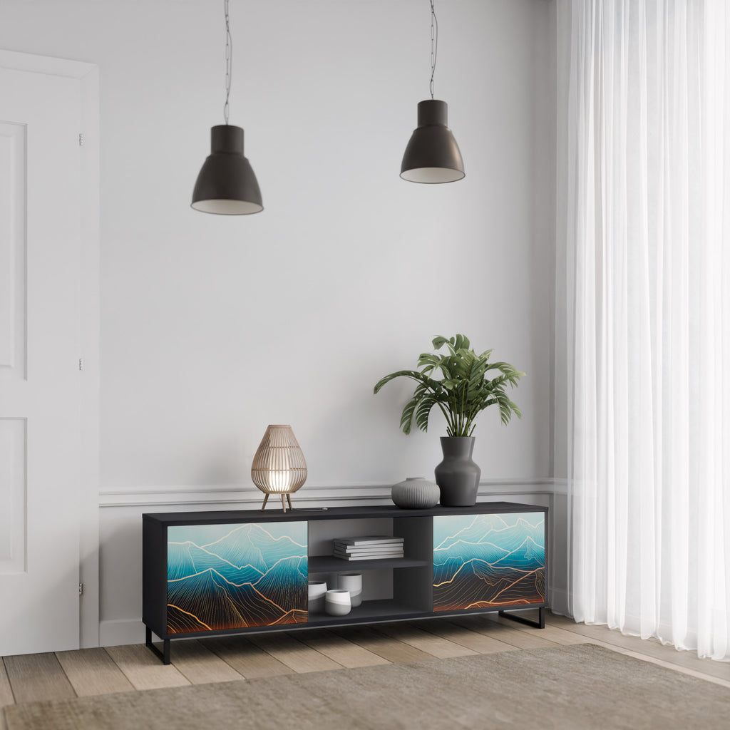Mueble de TV de 2 puertas LUNAR SECRETS en acabado negro