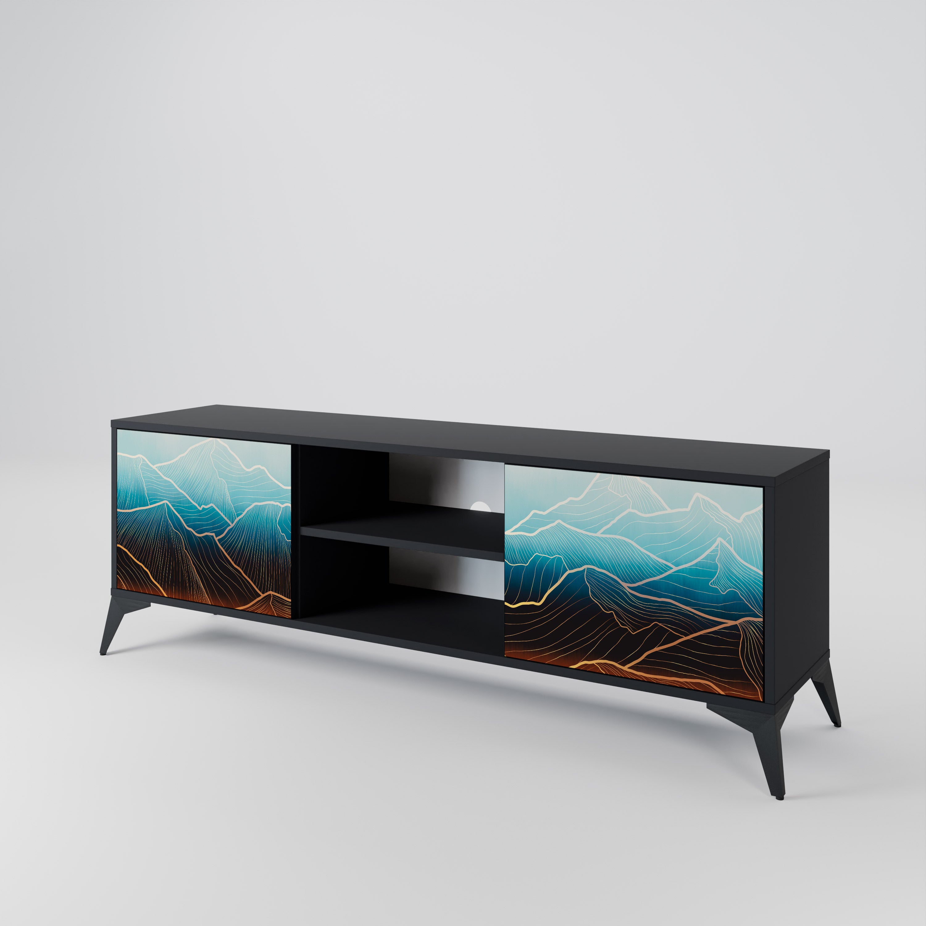 Mueble de TV de 2 puertas LUNAR SECRETS en acabado negro