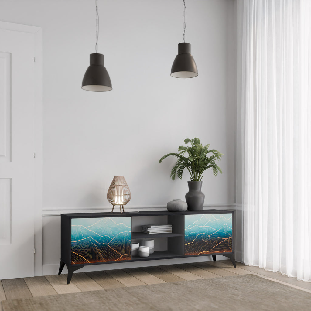 Mueble de TV de 2 puertas LUNAR SECRETS en acabado negro