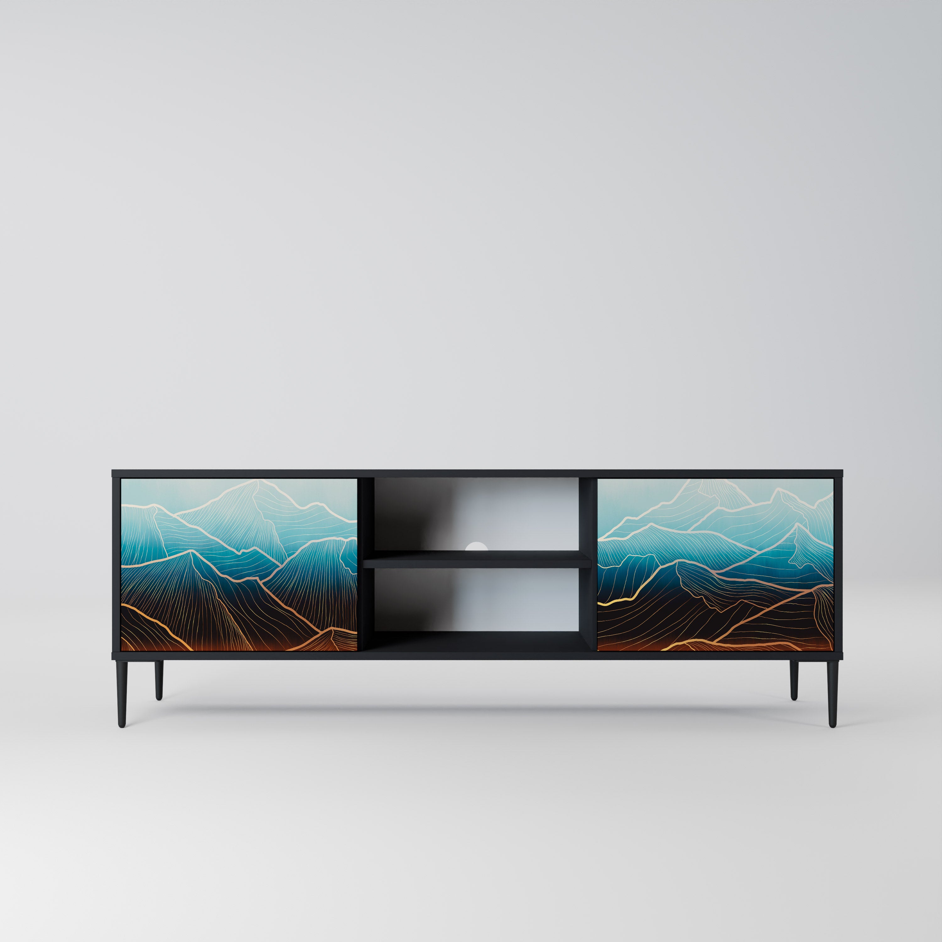 Mueble de TV de 2 puertas LUNAR SECRETS en acabado negro