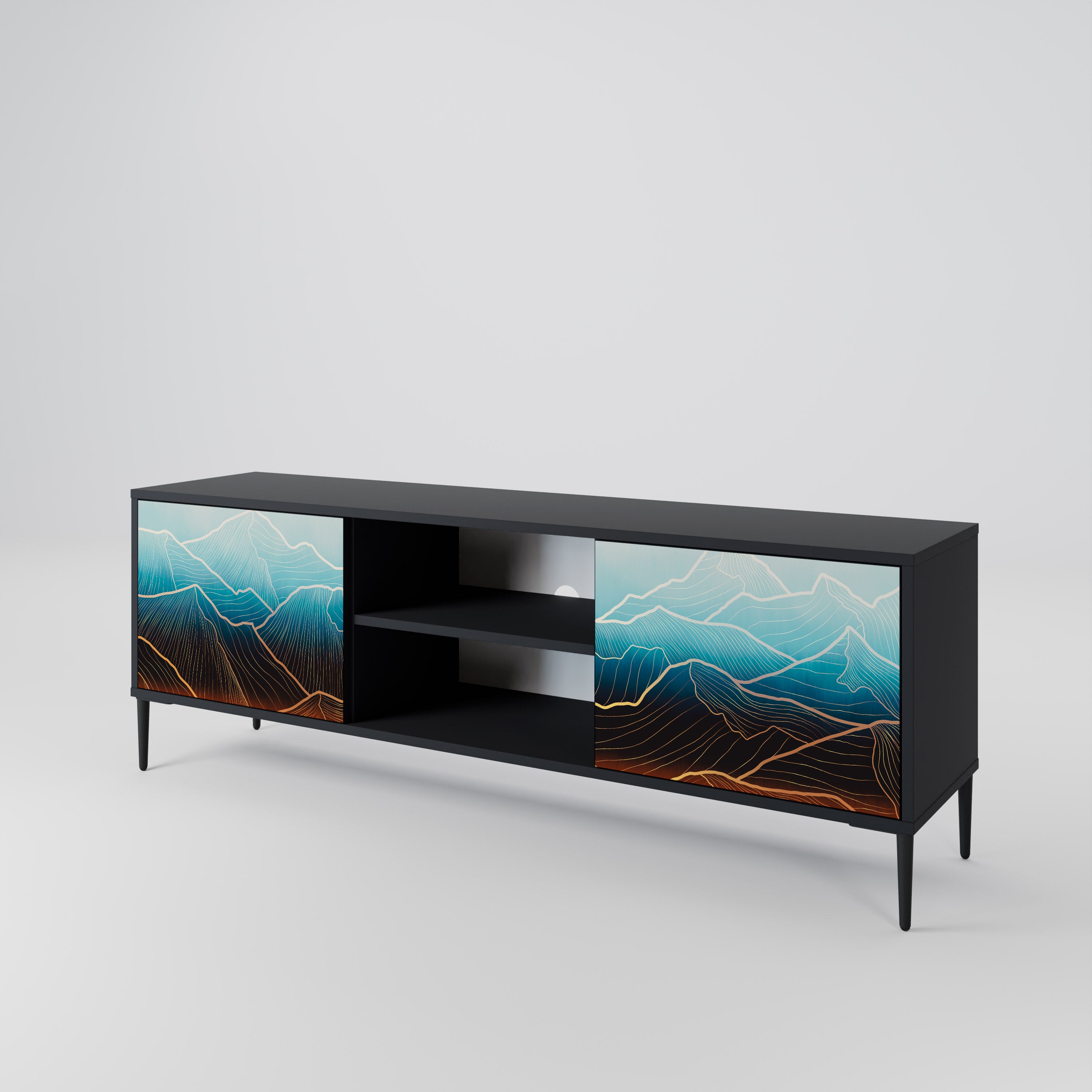 Mueble de TV de 2 puertas LUNAR SECRETS en acabado negro
