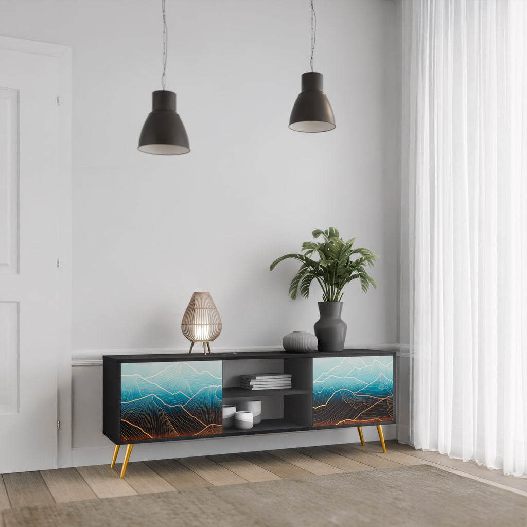 Mueble de TV de 2 puertas LUNAR SECRETS en acabado negro