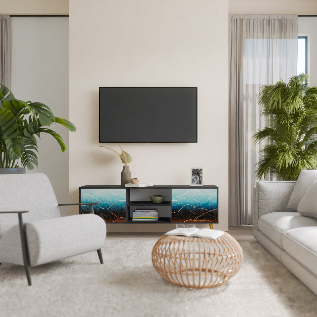Mueble de TV de 2 puertas LUNAR SECRETS en acabado negro